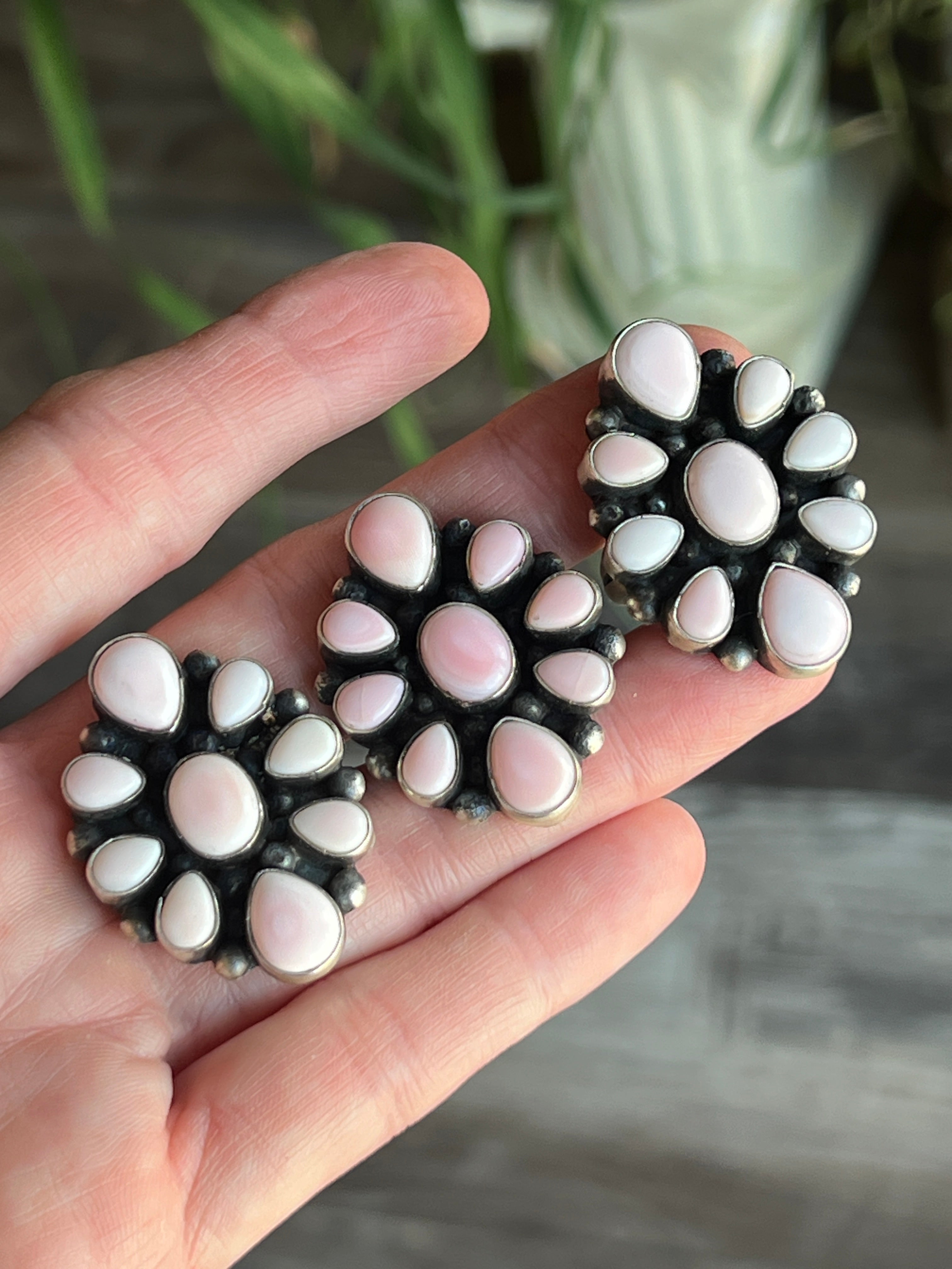 Handcrafted Sterling Silver and Queen Pink Conch Shell Cluster Ring by Travis Jim