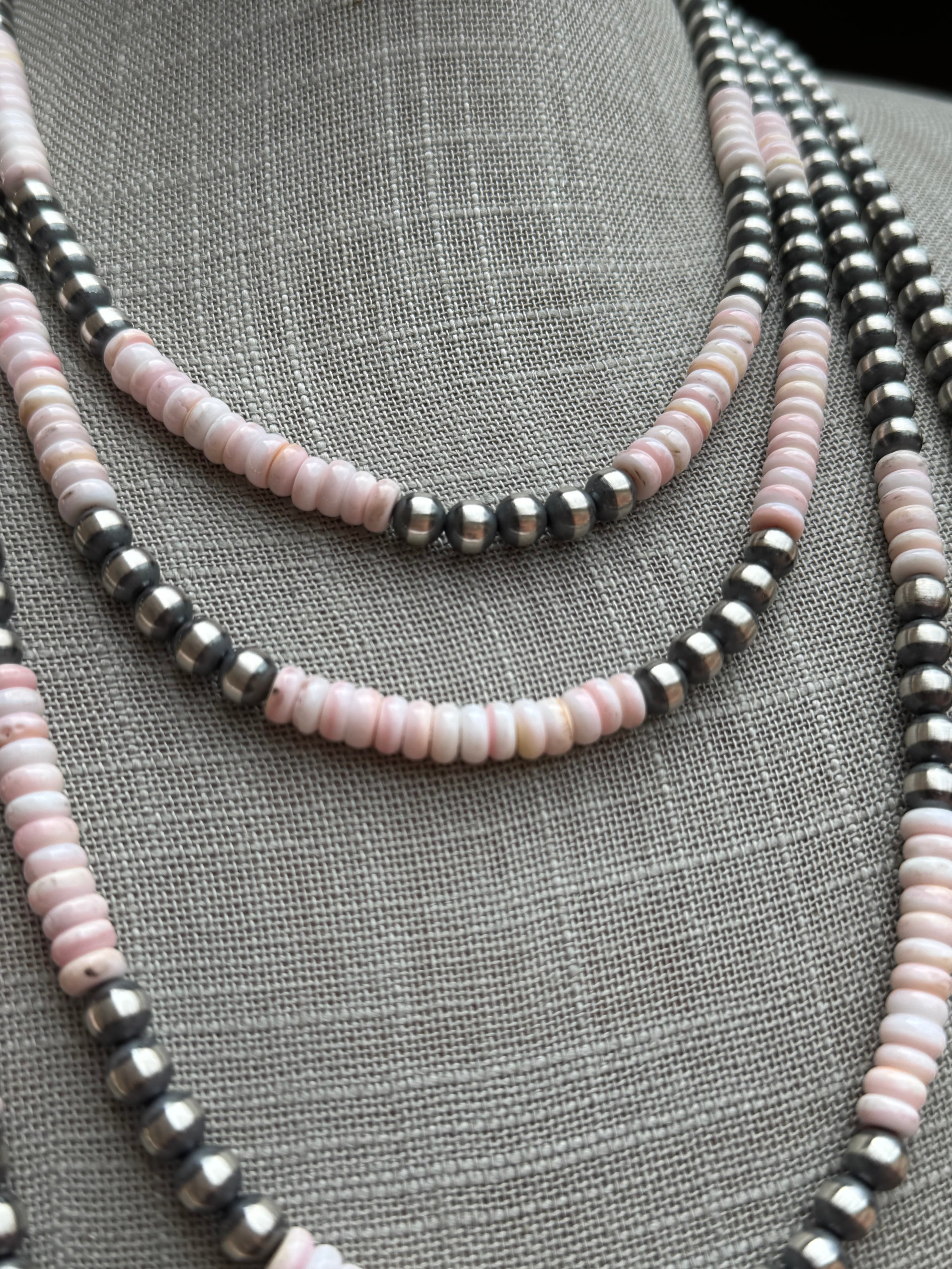 Handcrafted  Sterling Silver Pearl & Queen Pink Conch Beaded Necklace 6mm