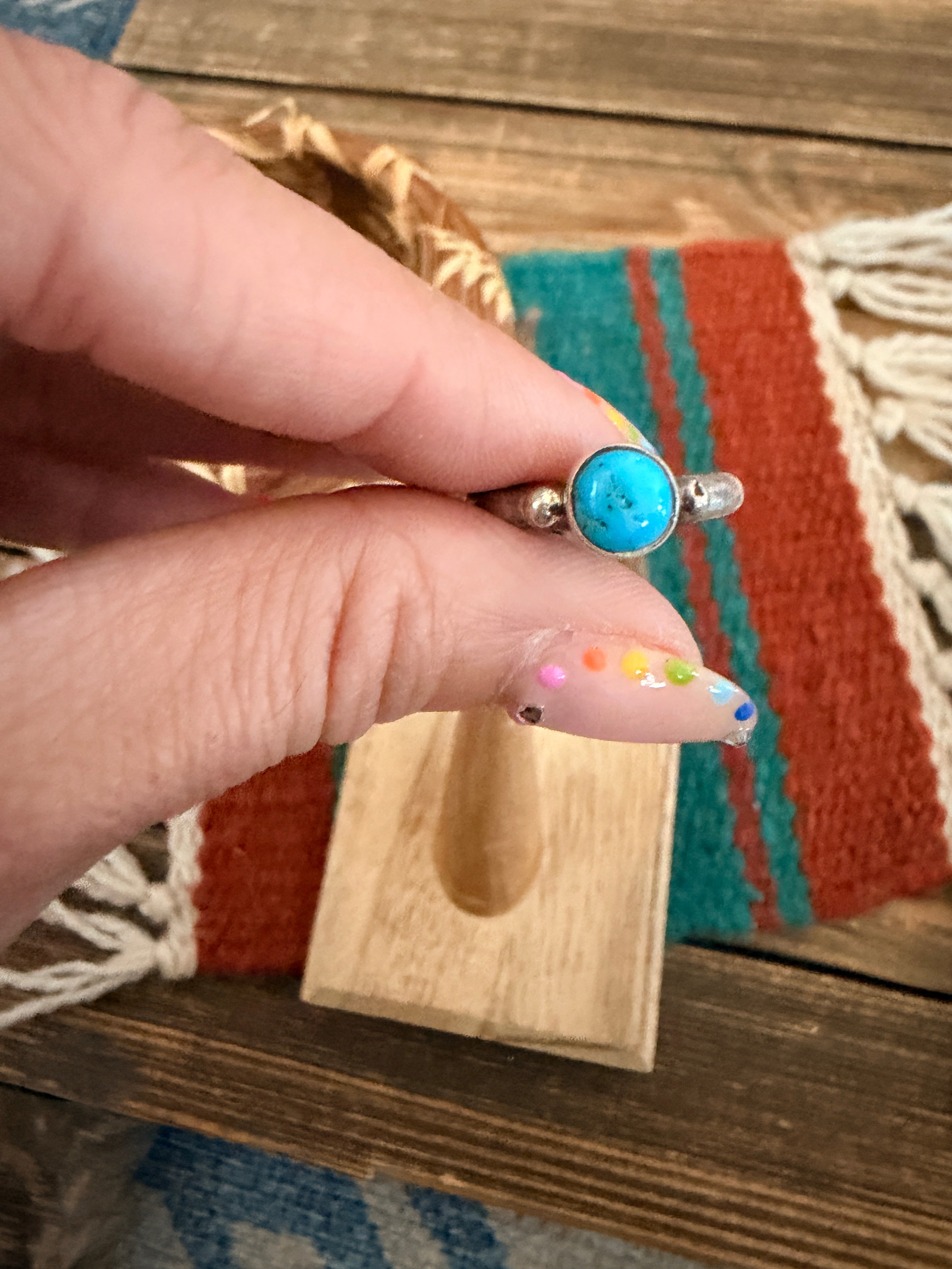 Handcrafted Turquoise & Sterling Silver Band Ring Size 7