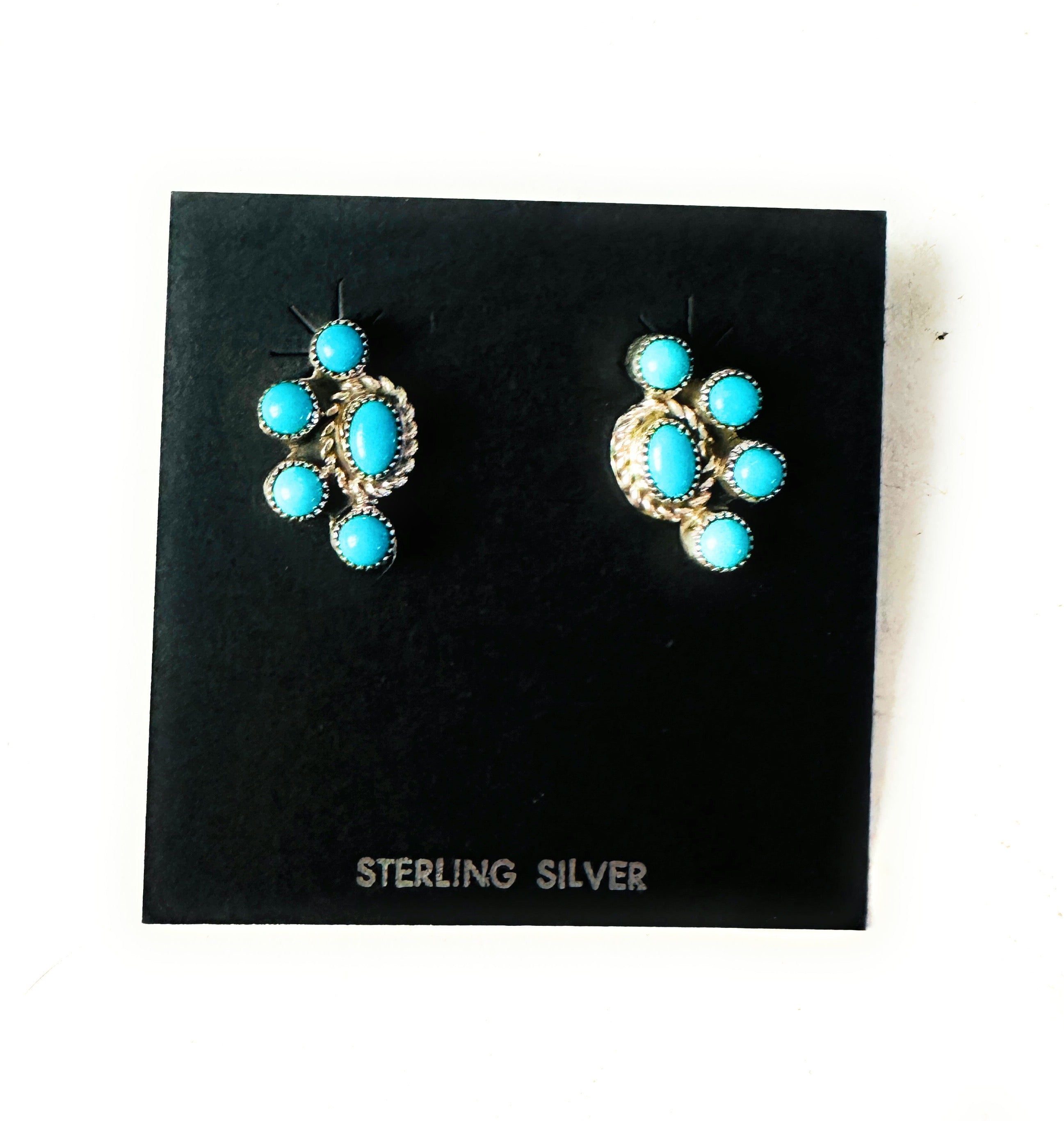 Navajo Sterling Silver & Turquoise Cluster Stud Earrings