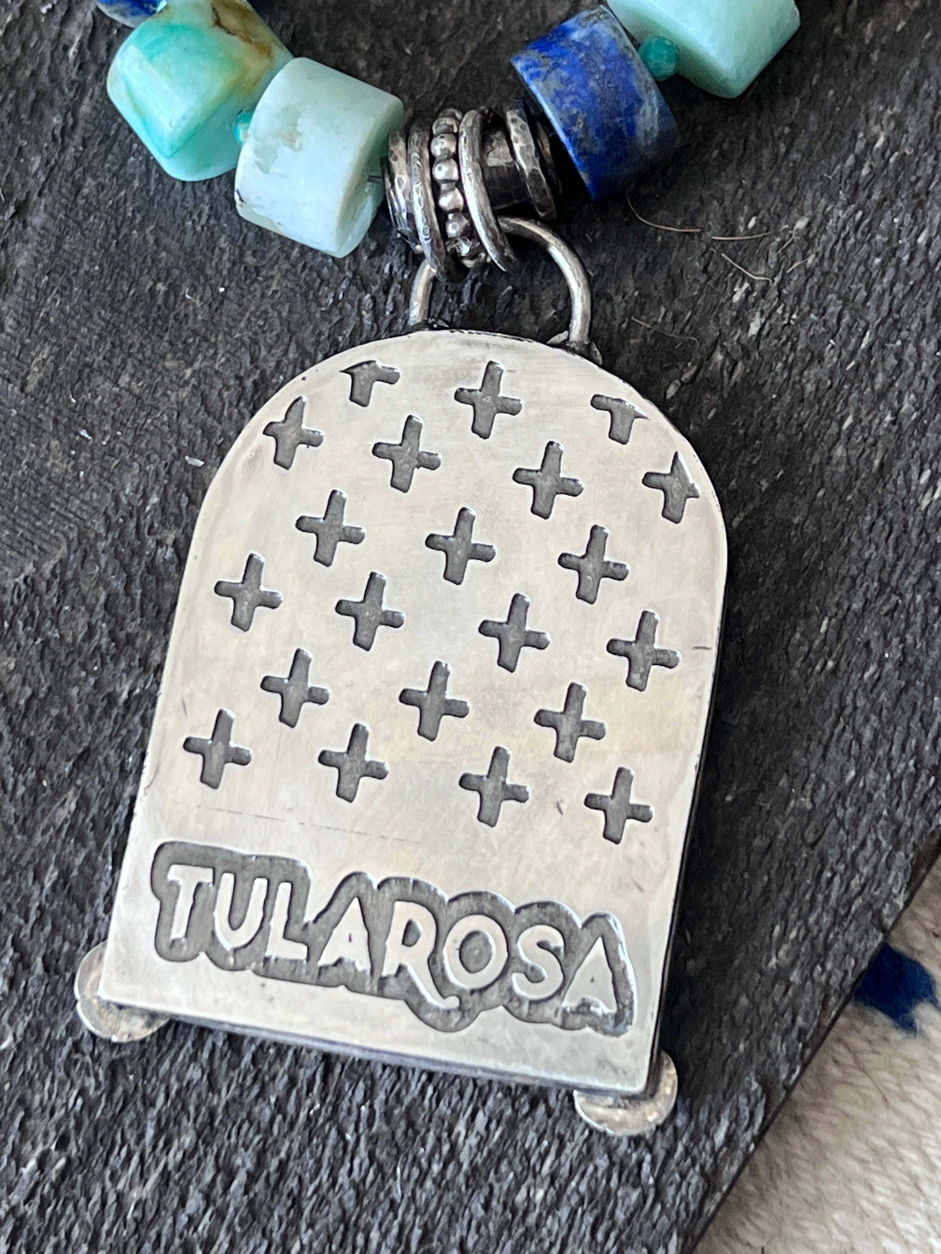 Tularosa Sterling Silver & Chrysocolla Beaded Quail Retablo Necklace