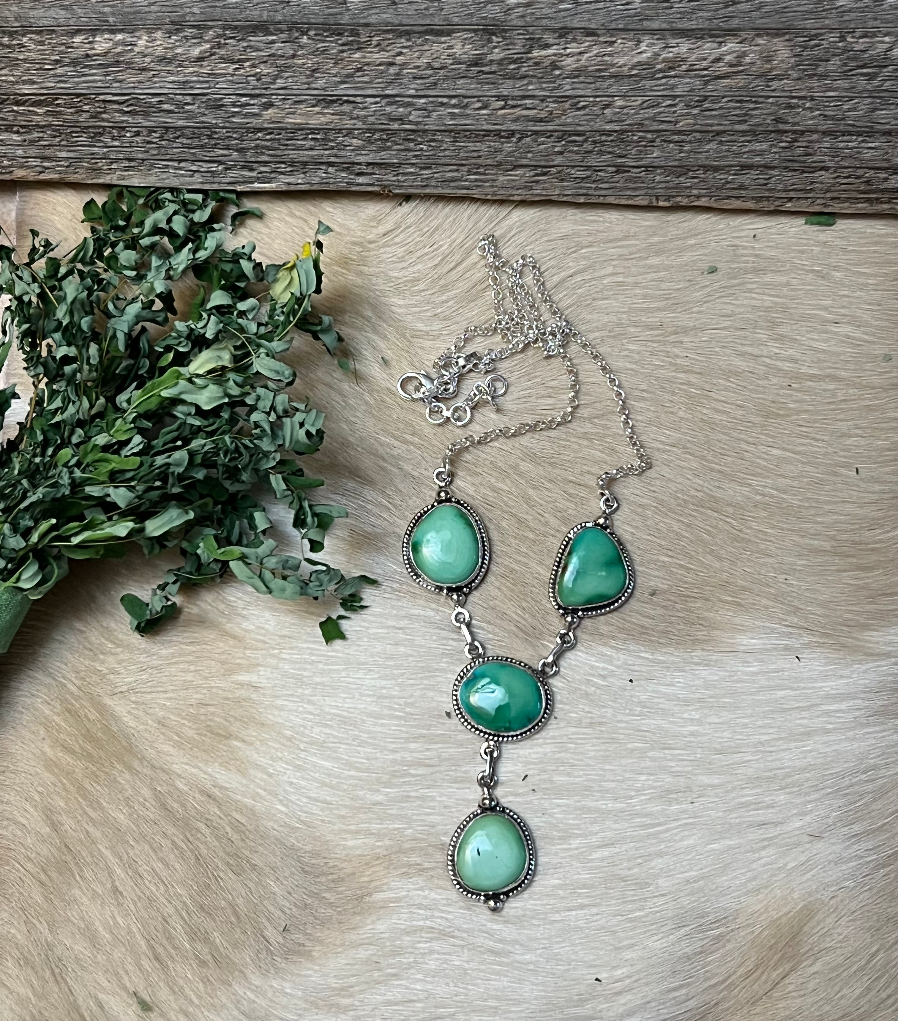 Handmade Emerald Valley Turquoise Drop Sterling Silver Necklace