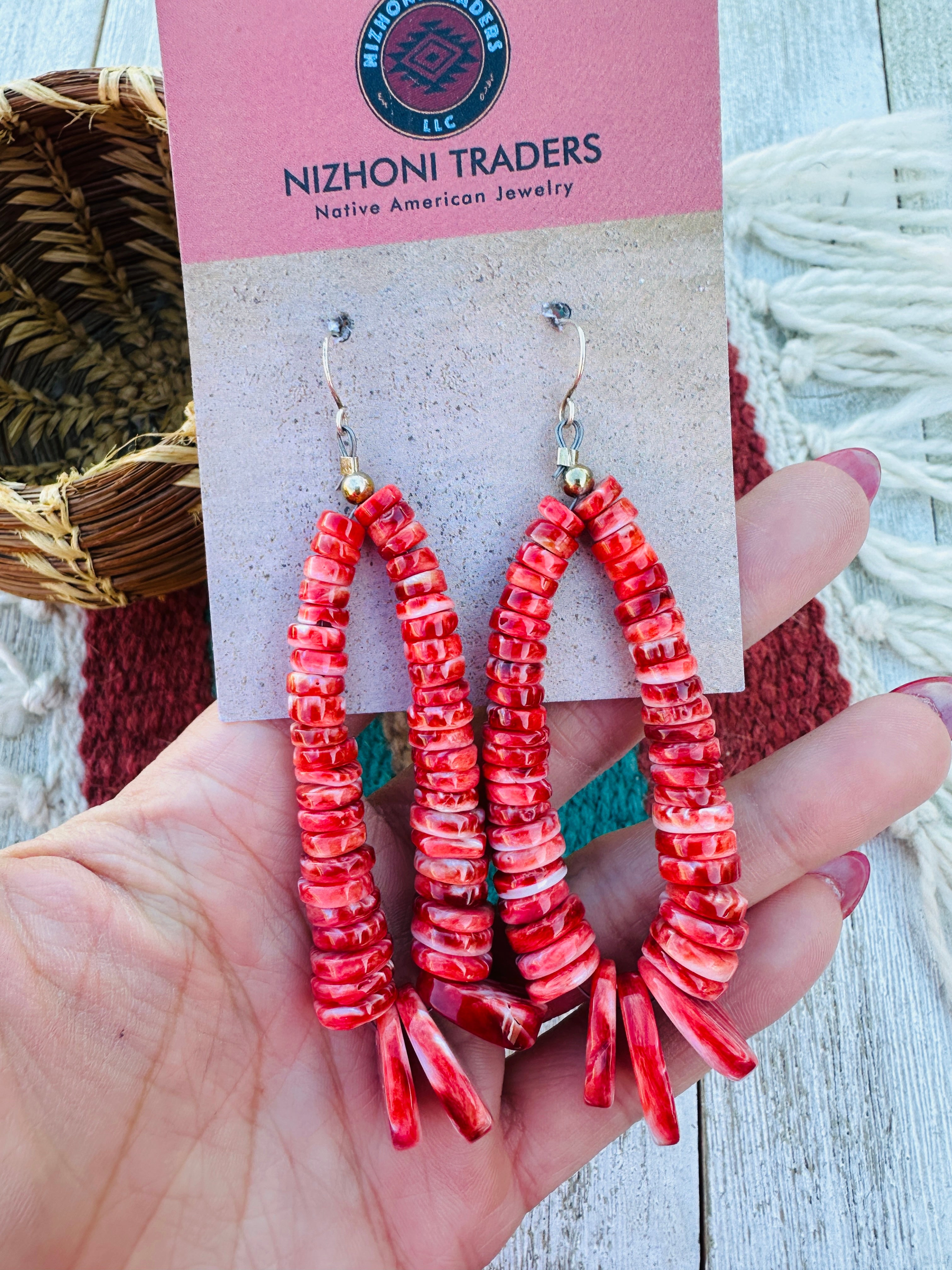 Handcrafted Orange Spiny & Sterling Silver Beaded Dangle Hoop Earrings