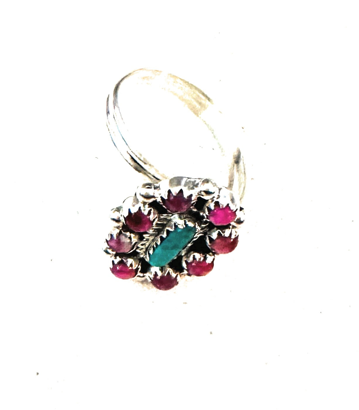 Navajo Sterling Silver, Pink Dream Mojave & Turquoise Cluster Adjustable Ring