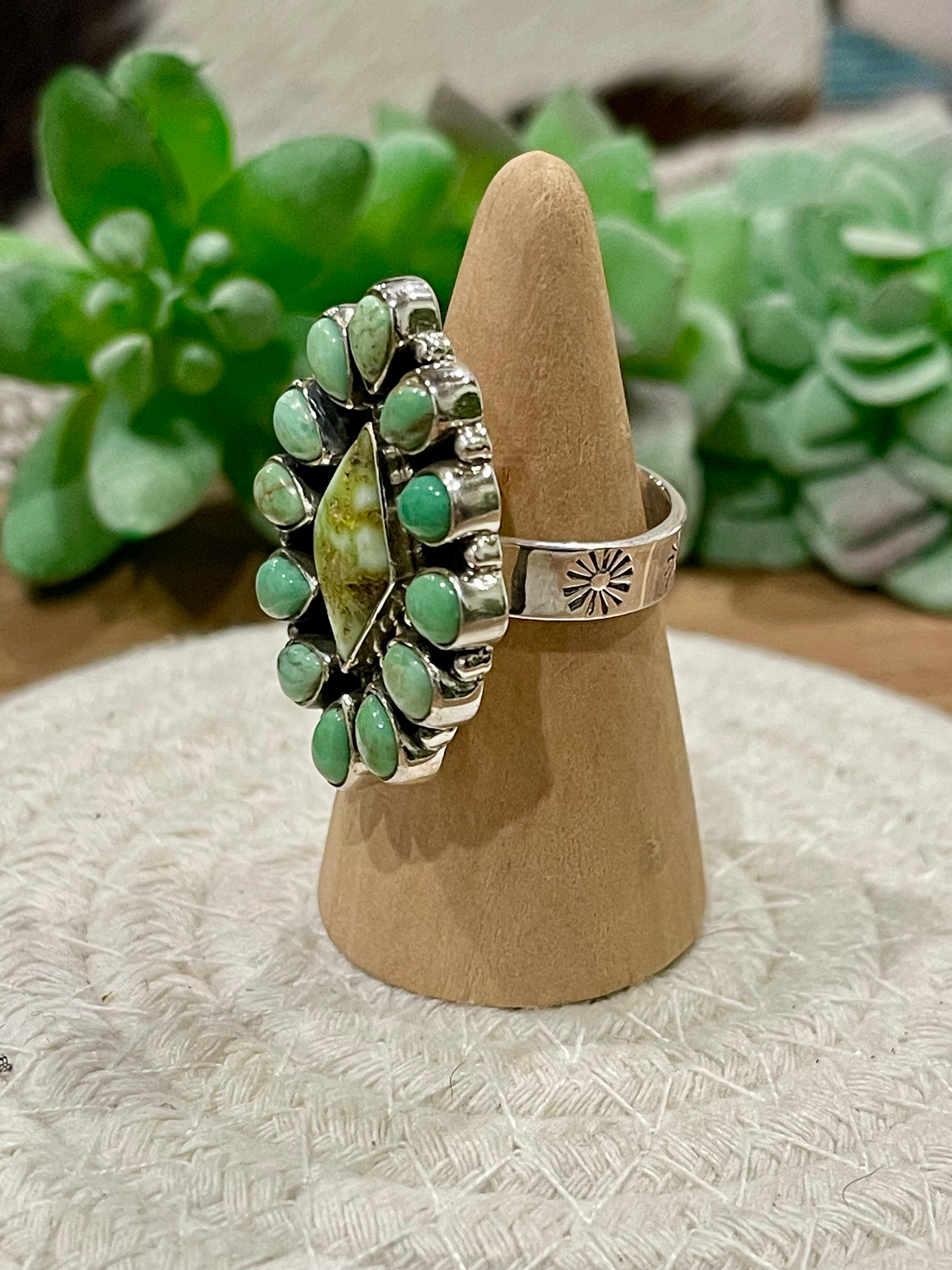 Beautiful Handmade Palomino Variscite, Turquoise And Sterling Silver Adjustable Ring