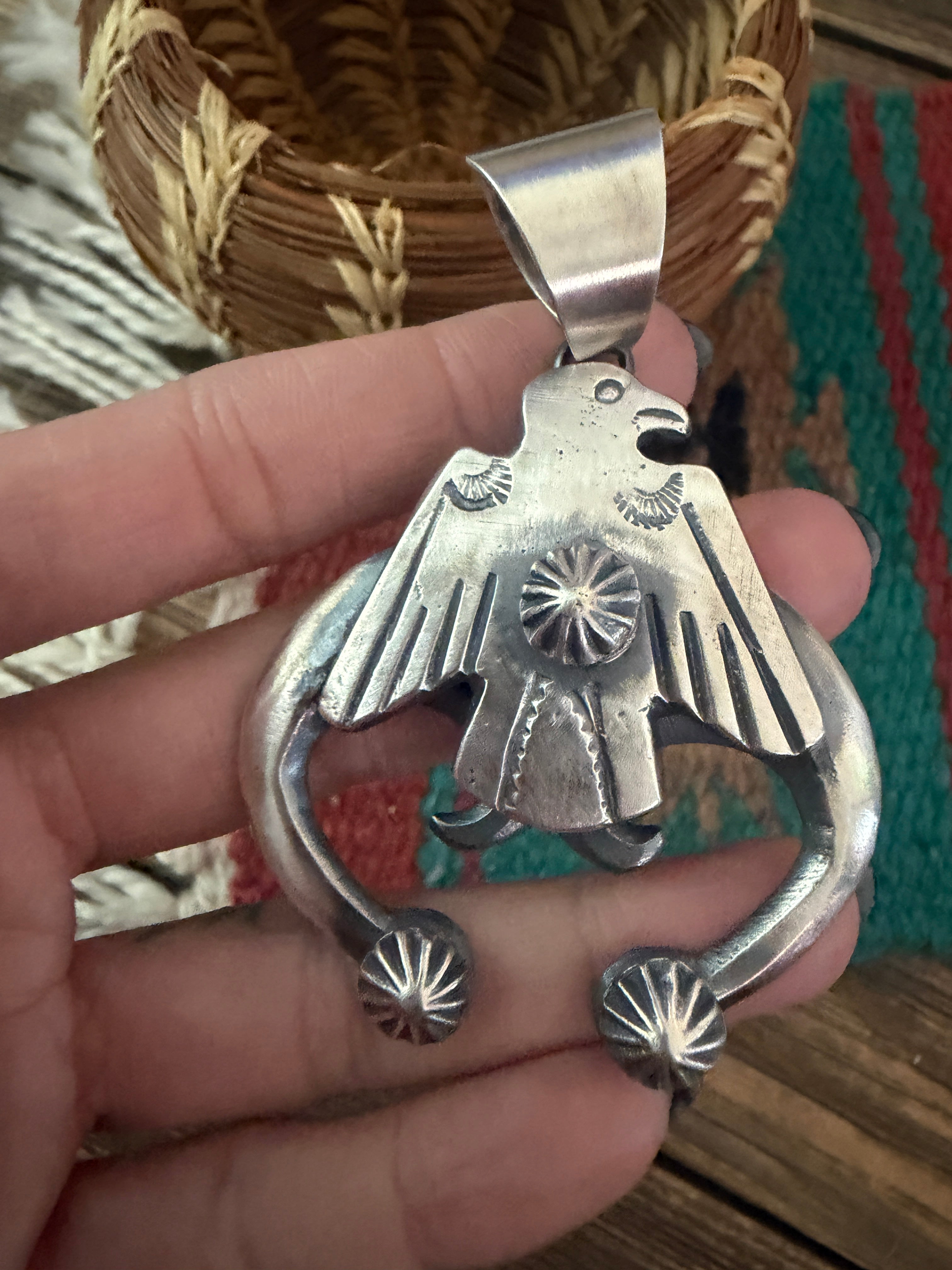 Handcrafted Sterling Silver Thunderbird Naja Pendant by Chimney Butte