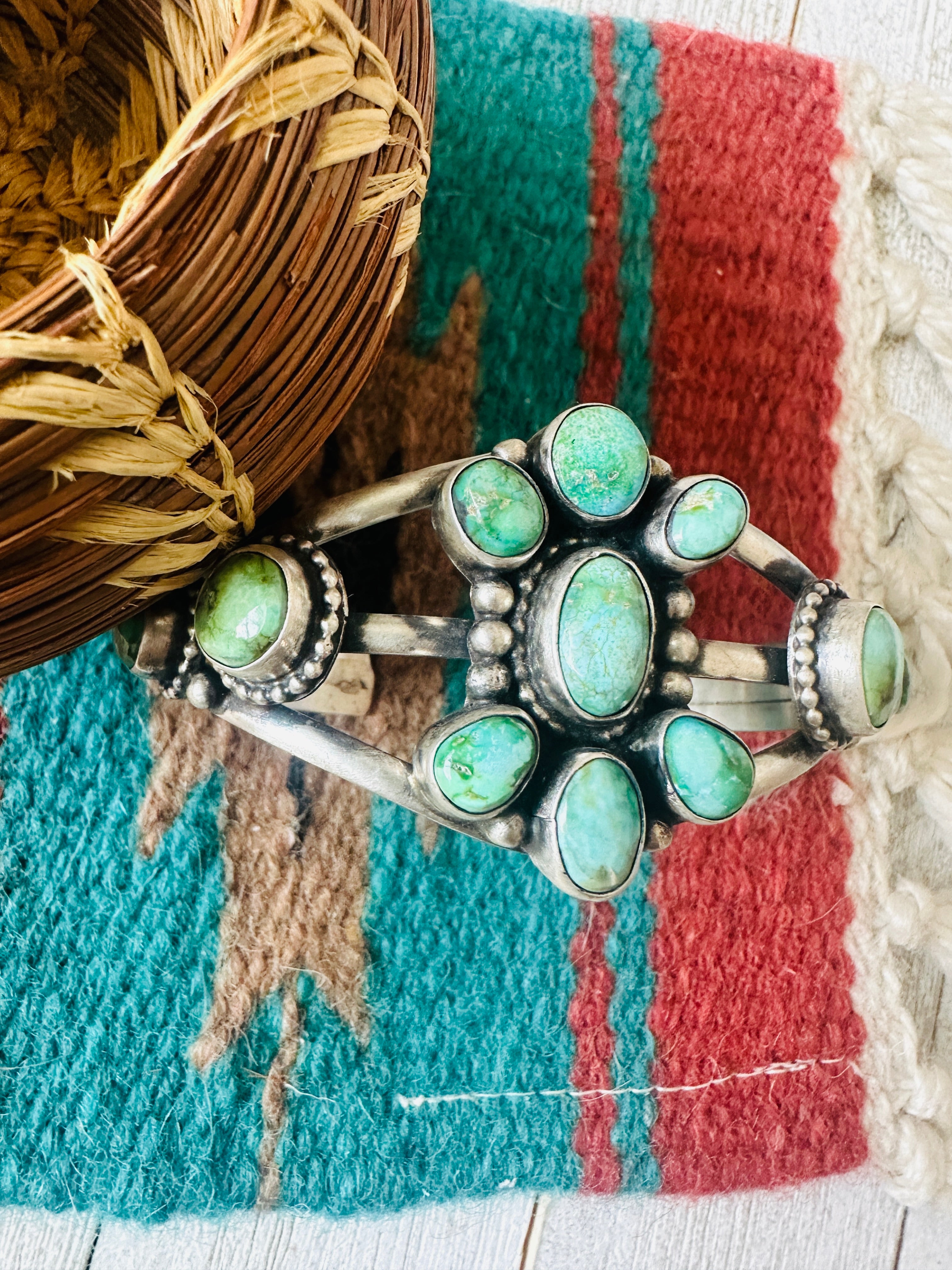 Navajo Sonoran Gold Turquoise & Sterling Silver Cuff Bracelet