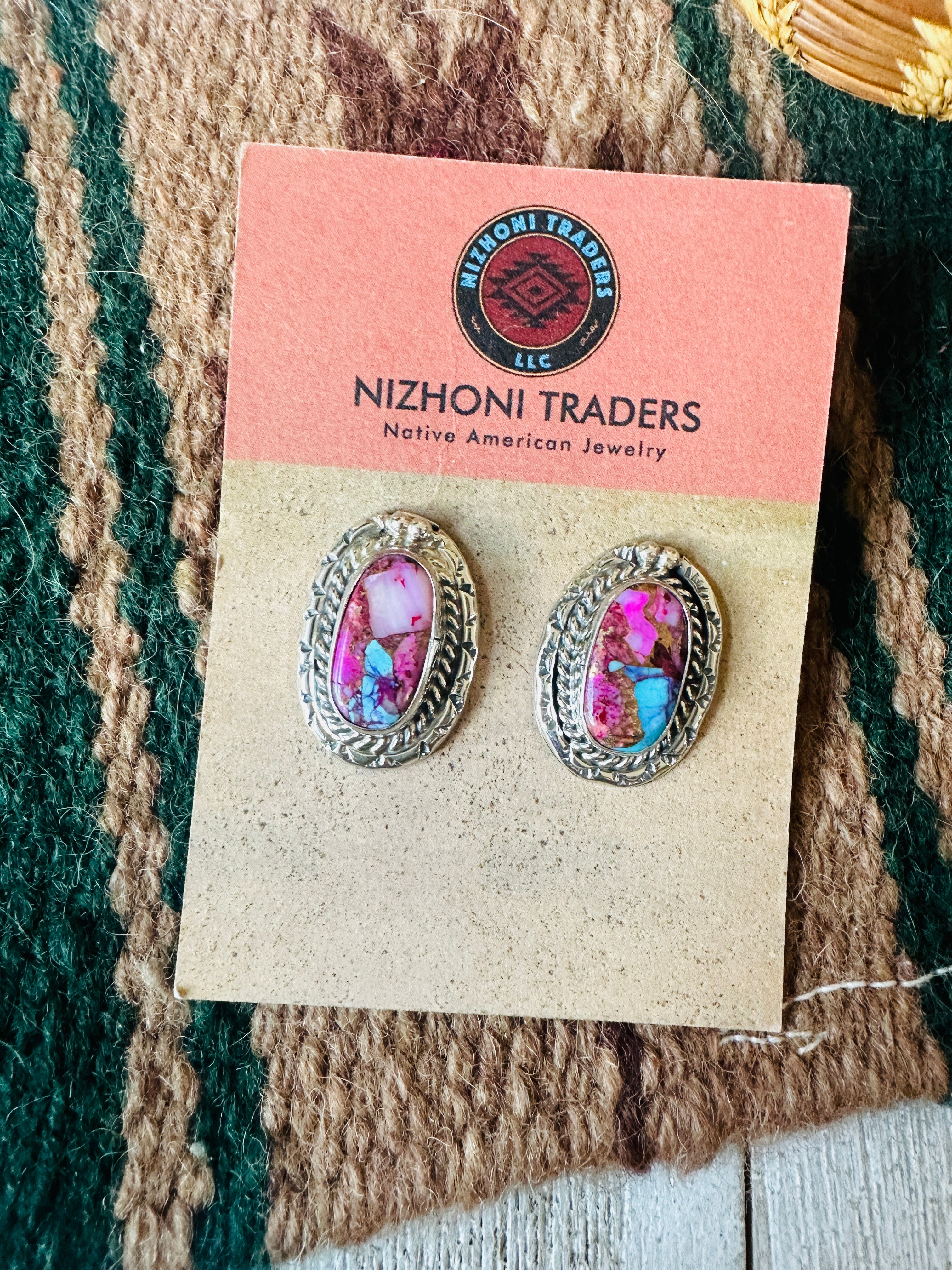 Navajo Pink Dream Mojave & Sterling Silver Post Earrings