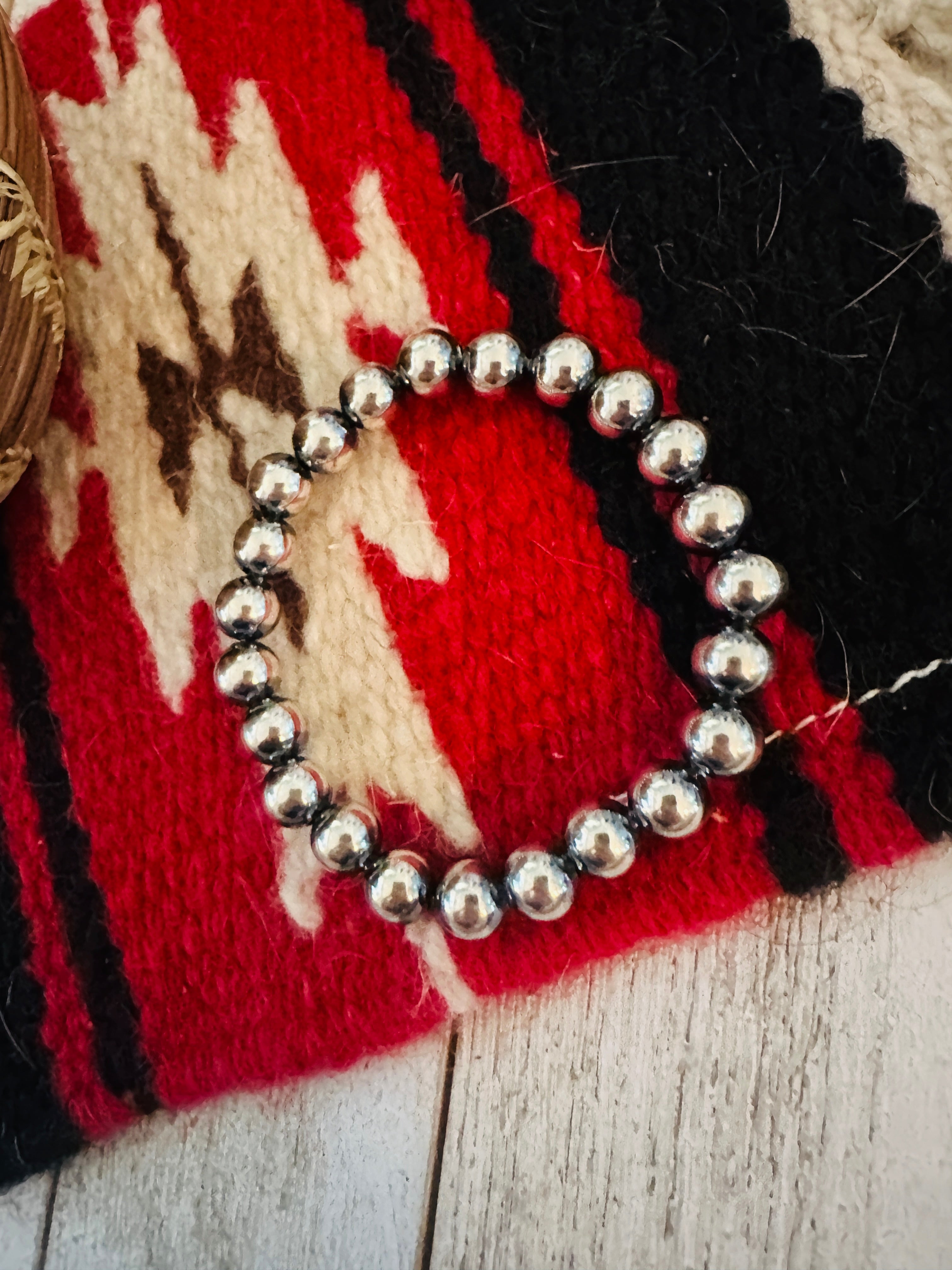 Handcrafted Sterling Silver 8mm Pearl Beaded Stretch Bracelet