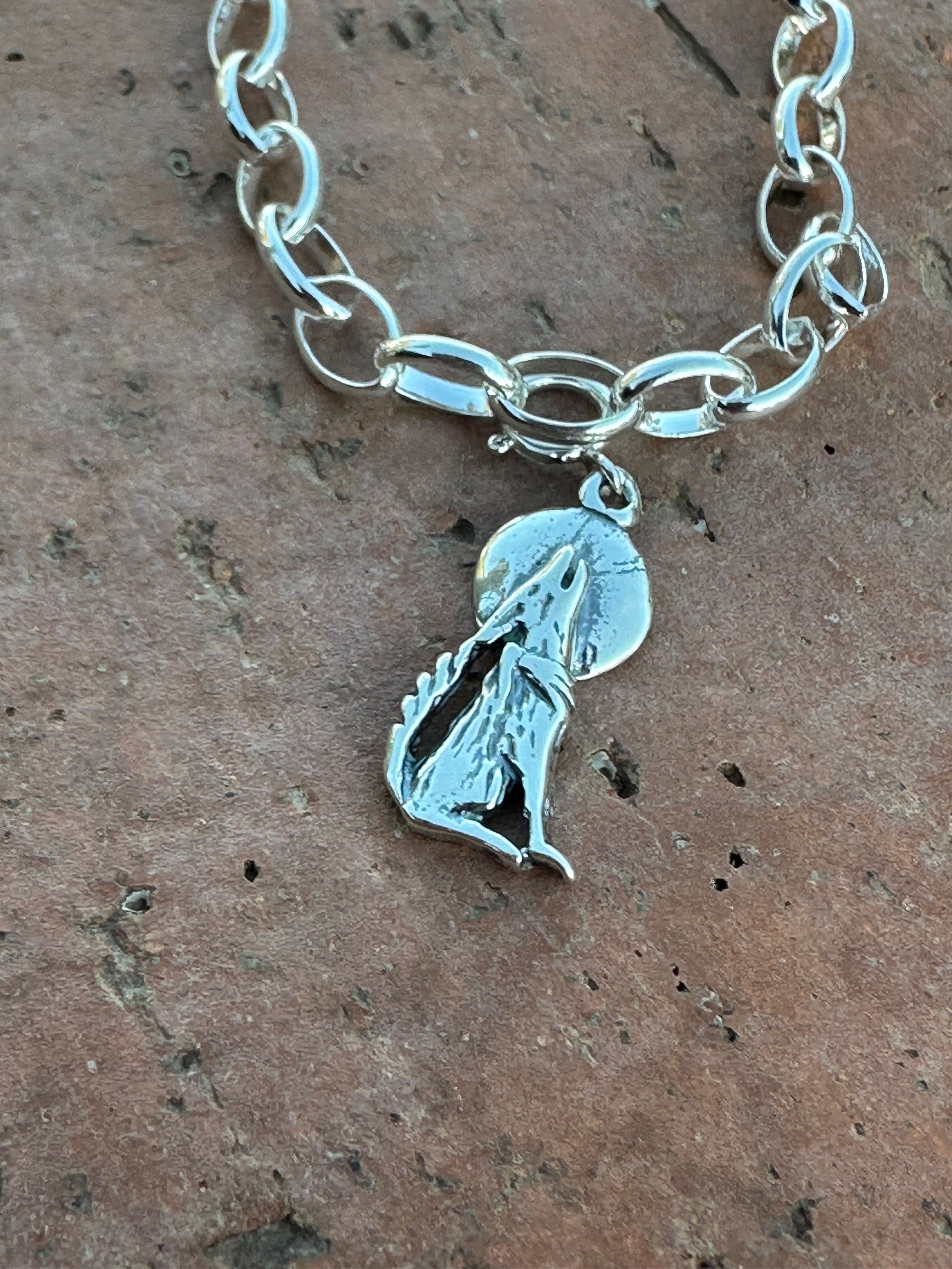 Navajo Crafted Sterling Silver Howling Coyote Charm