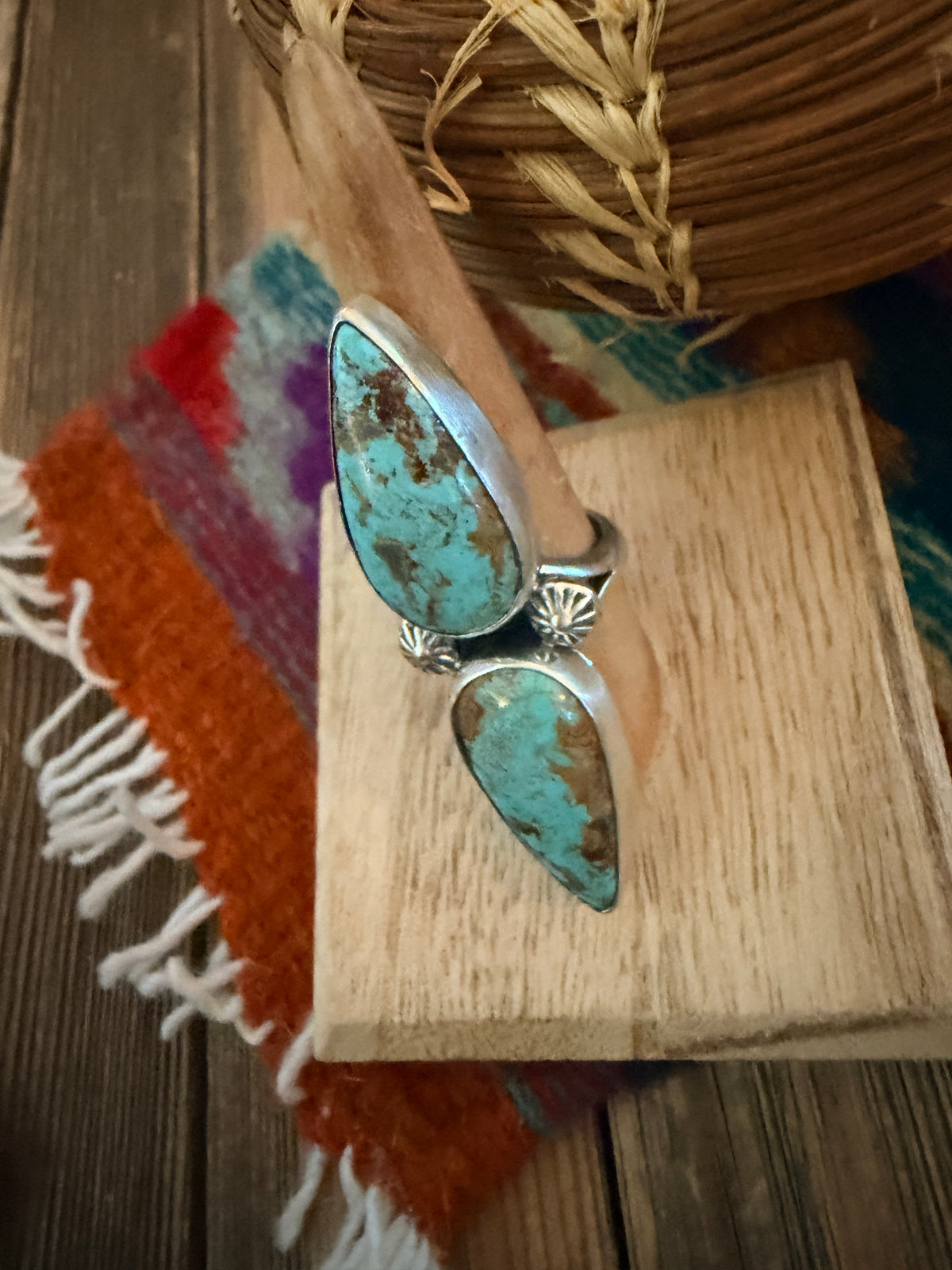 Handcrafted Number 8 Turquoise & Sterling Silver Cluster Adjustable Ring
