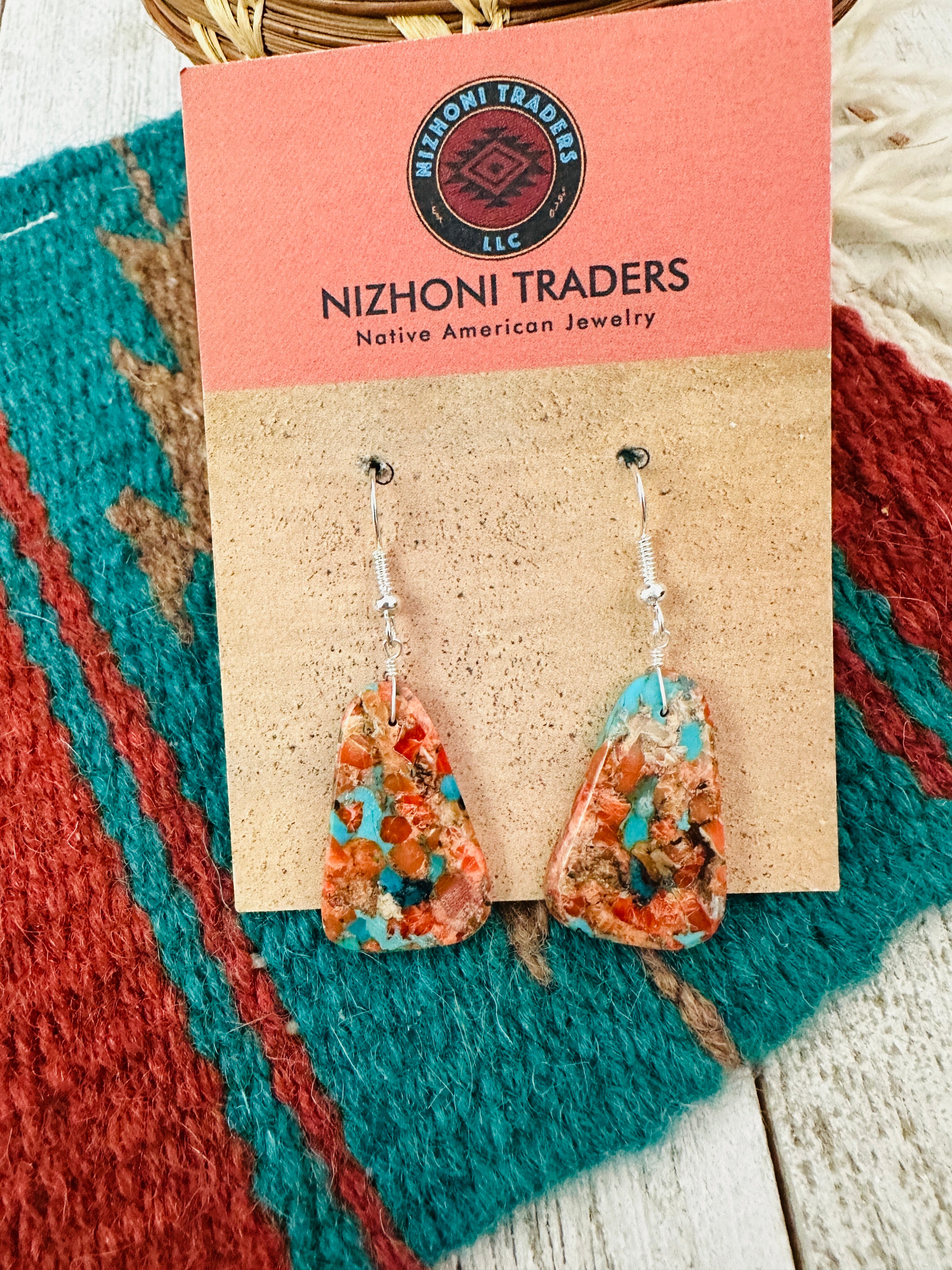 Navajo Sterling Silver & Multi Stone Spice Slab Dangle Earrings