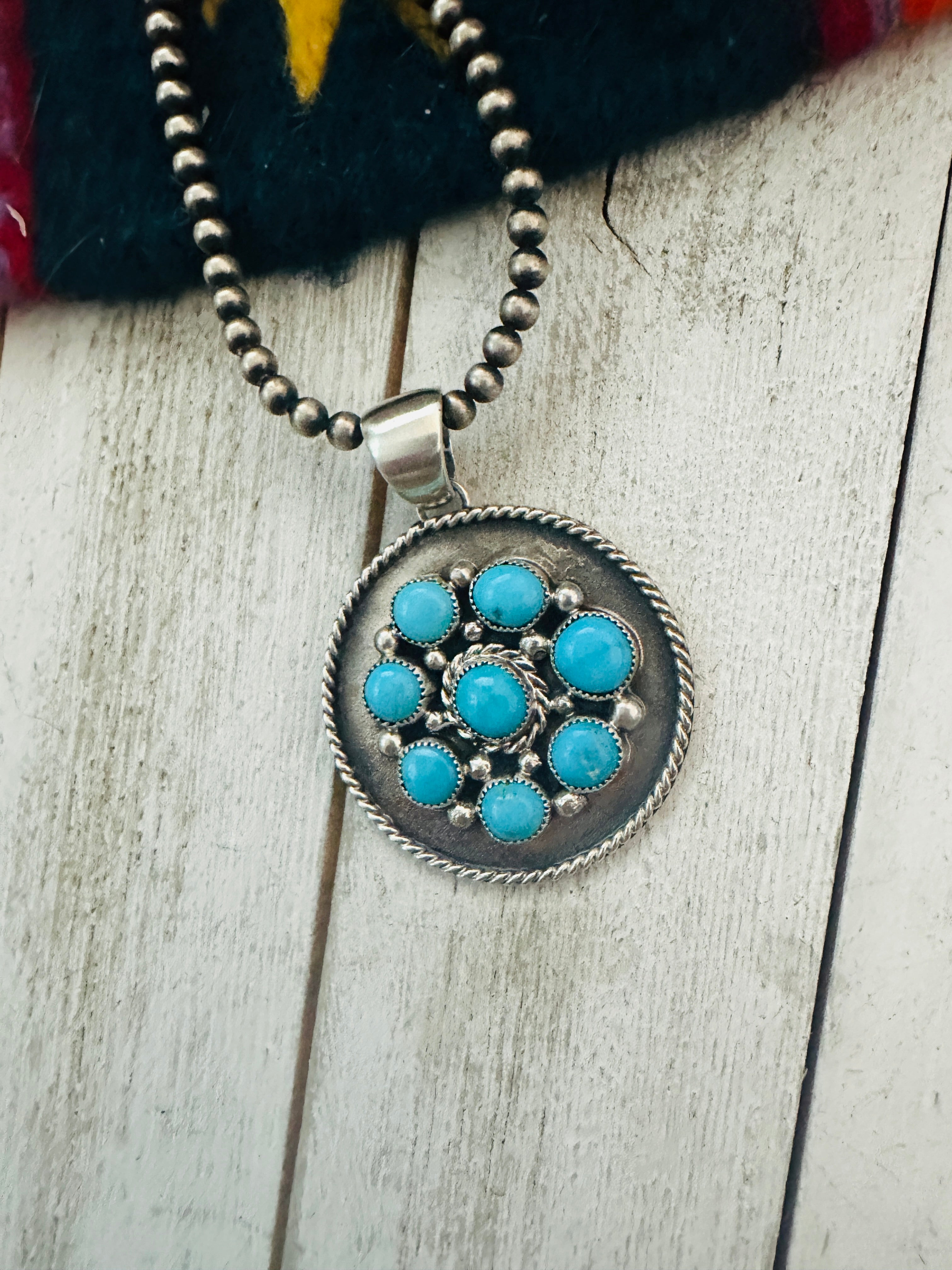 Navajo Sterling Silver & Sleeping Beauty Turquoise Cluster Pendant