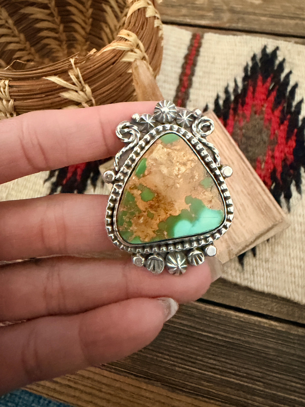 Handcrafted Royston Turquoise & Sterling Silver Ring 9.25 by Rosella Paxson