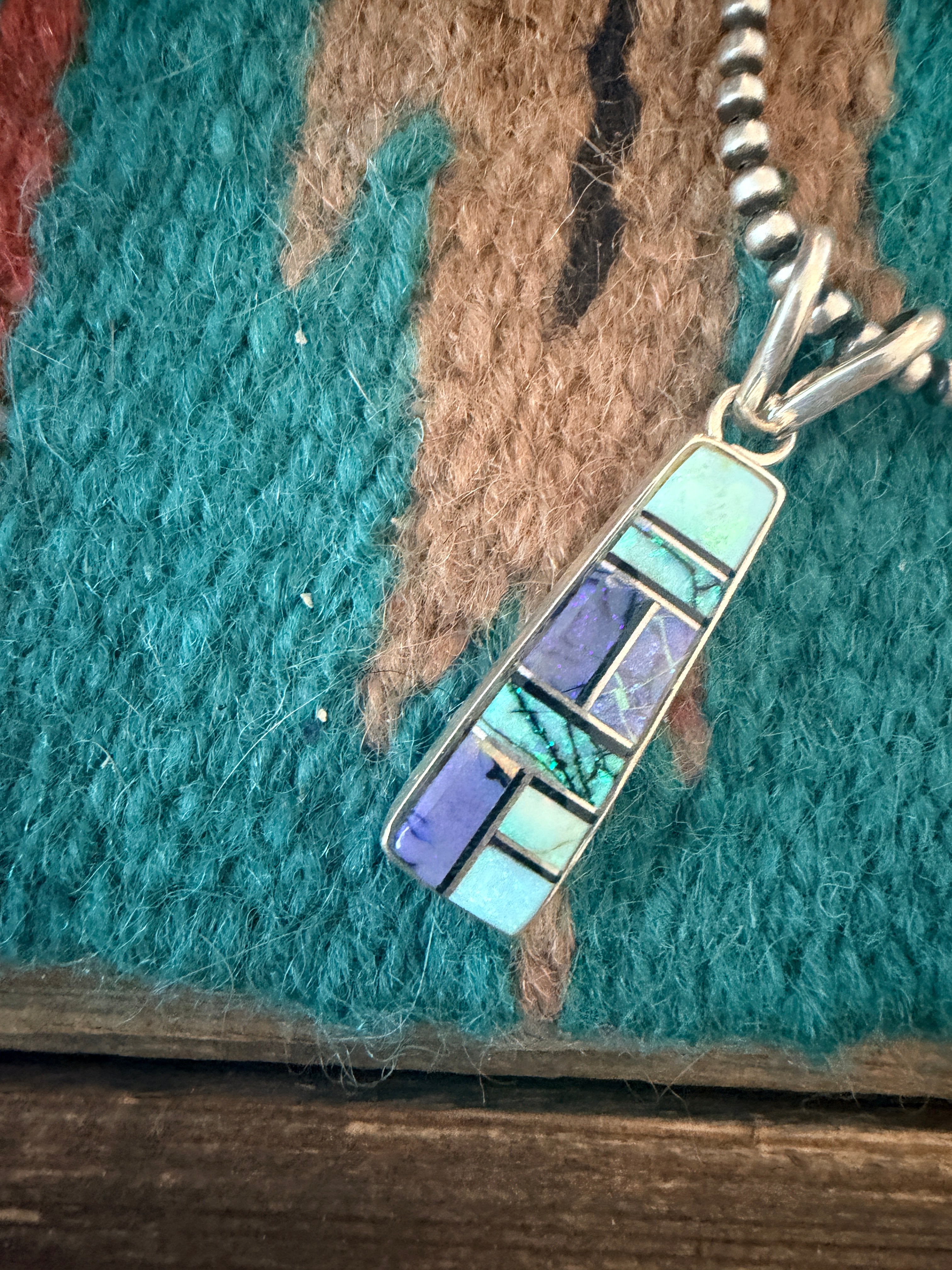 Handcrafted Sterling Silver, Turquoise and Opal Inlay Pendant
