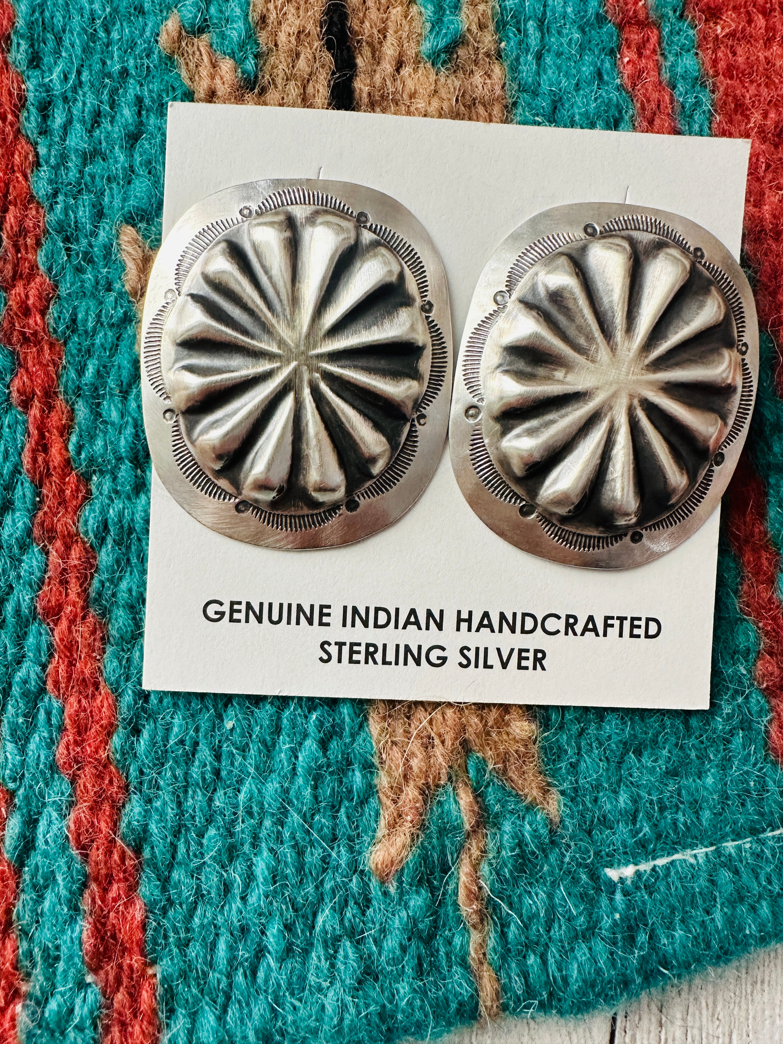 Navajo Hand Stamped Sterling Silver Concho Post Earrings