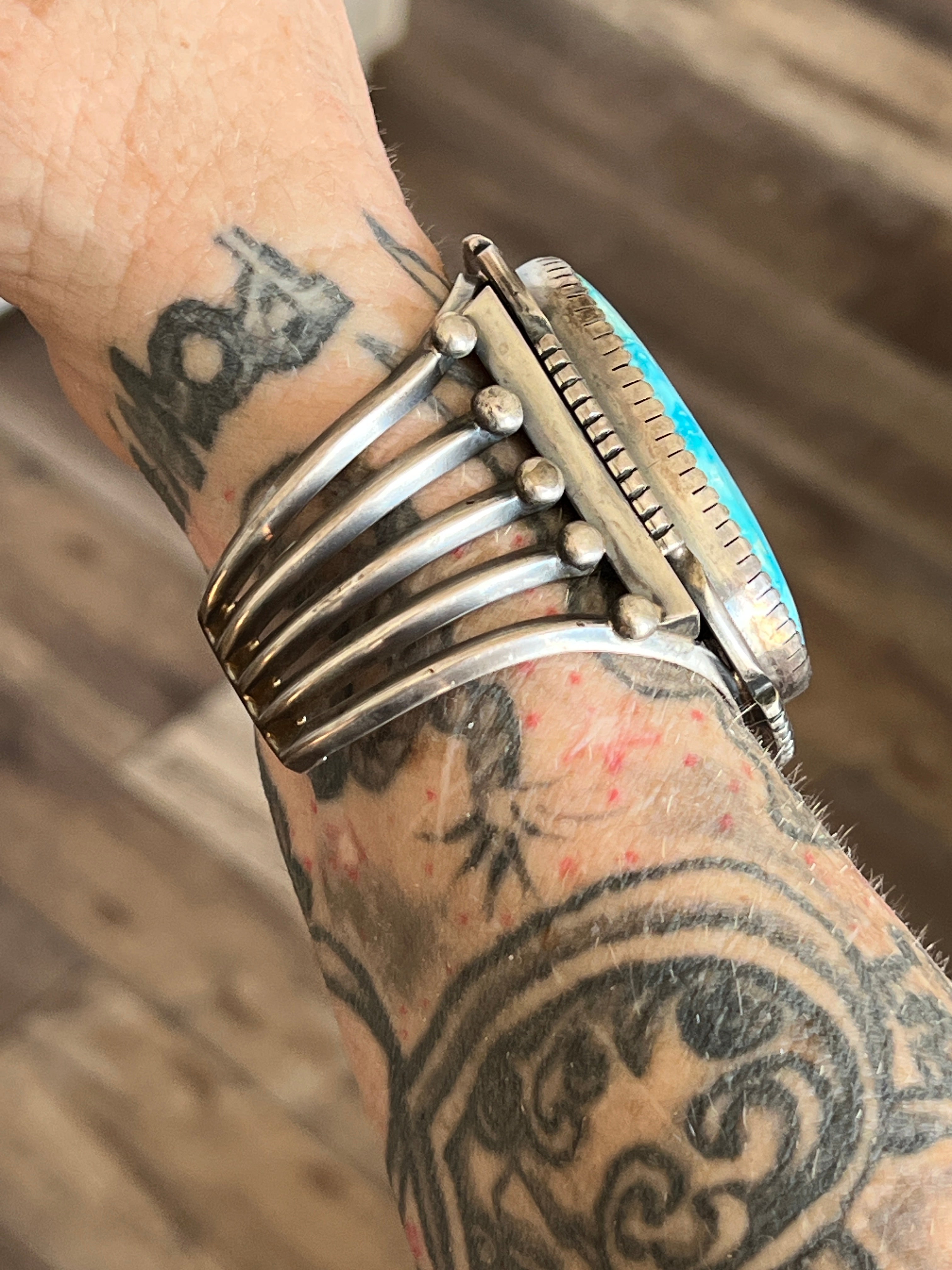 Handcrafted Sterling Silver and Natural Kingman Turquoise Cuff Bracelet by Verdy Jake
