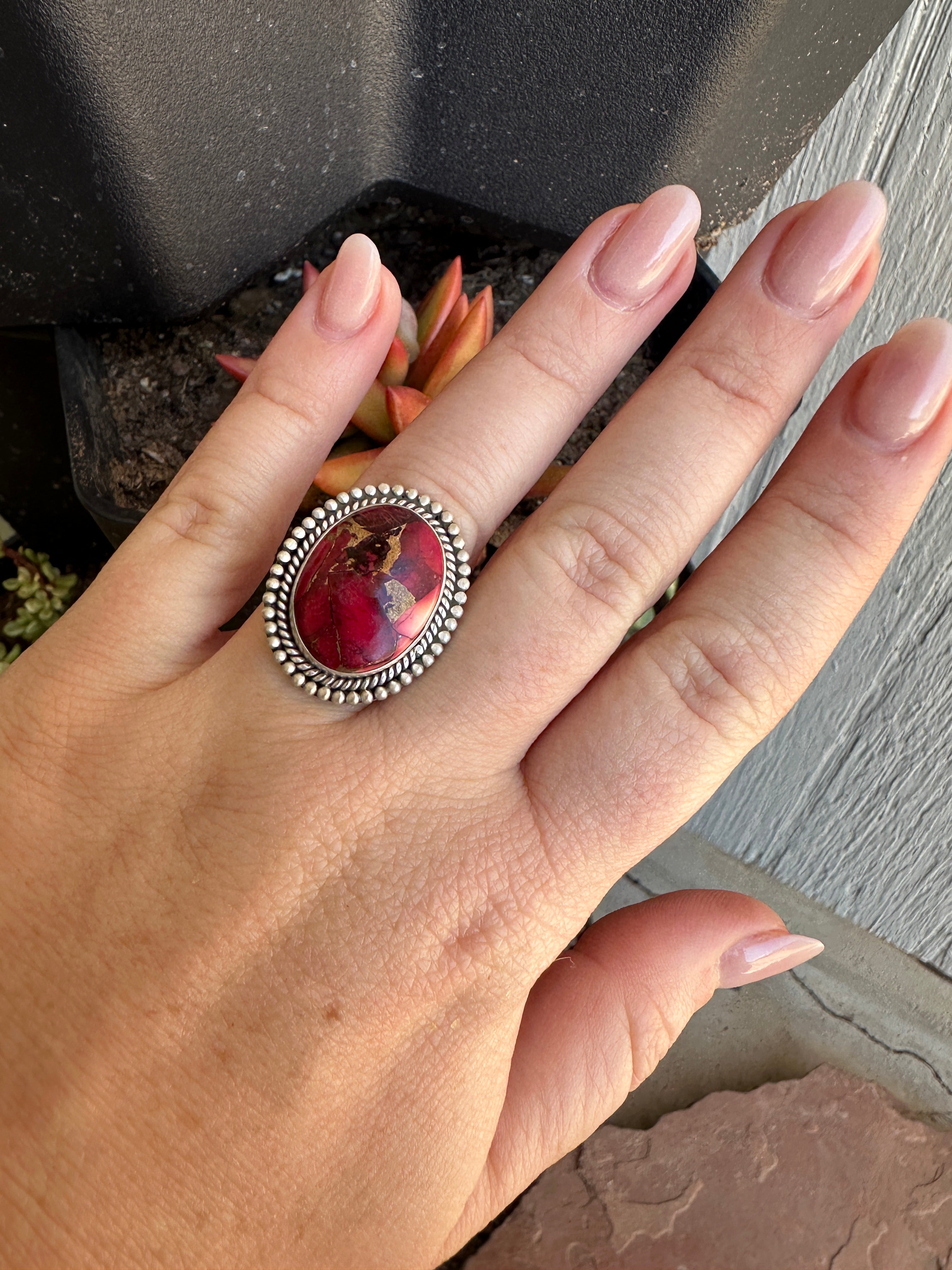 Beautiful Handmade Dahlia Rose And Sterling Silver Adjustable Oval  Ring