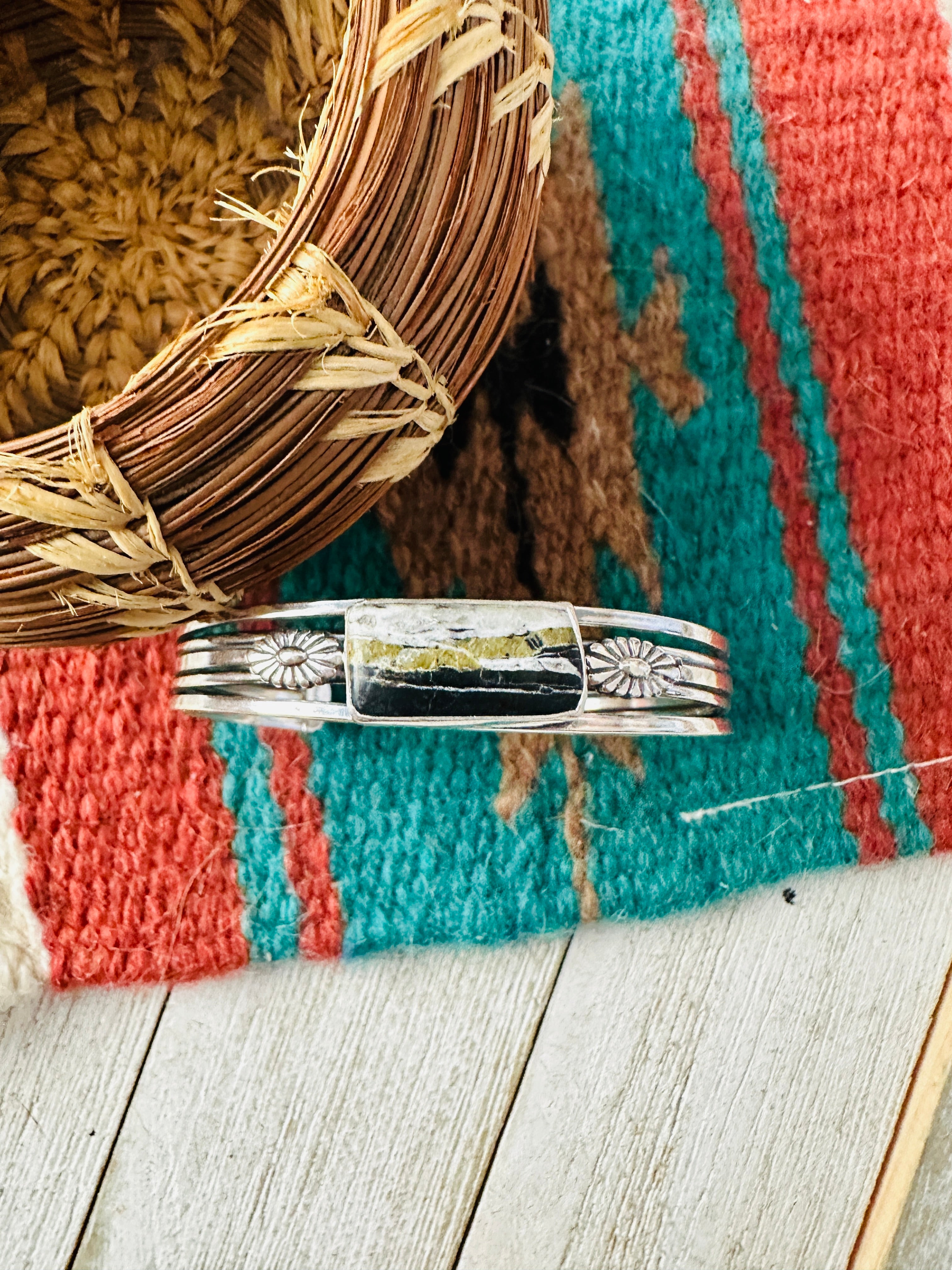 Navajo White Buffalo & Sterling Silver Cuff Bracelet