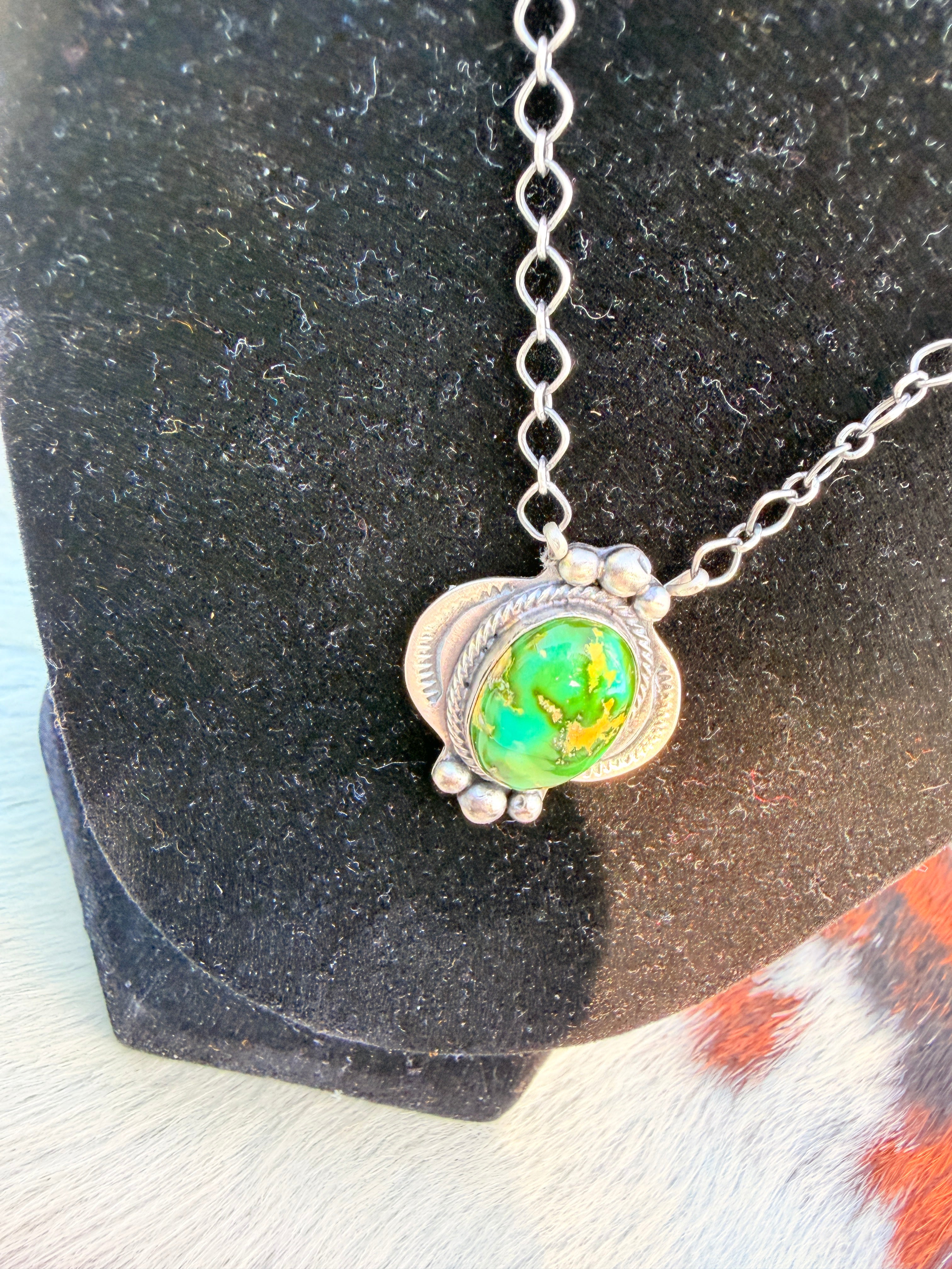 Handcrafted Sonoran Mountain Turquoise & Sterling Silver Necklace by Cordell Platero