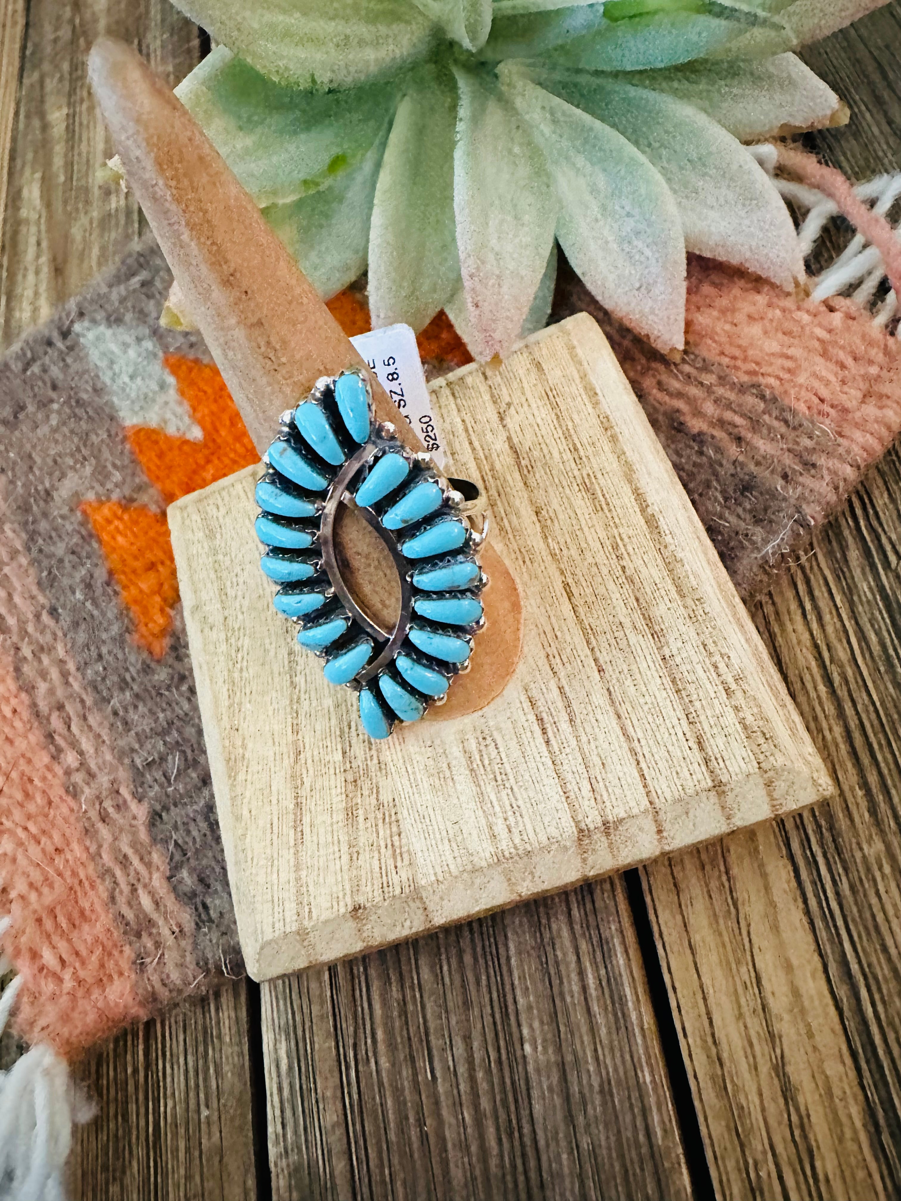 Navajo Sterling Silver And Turquoise Cluster Ring