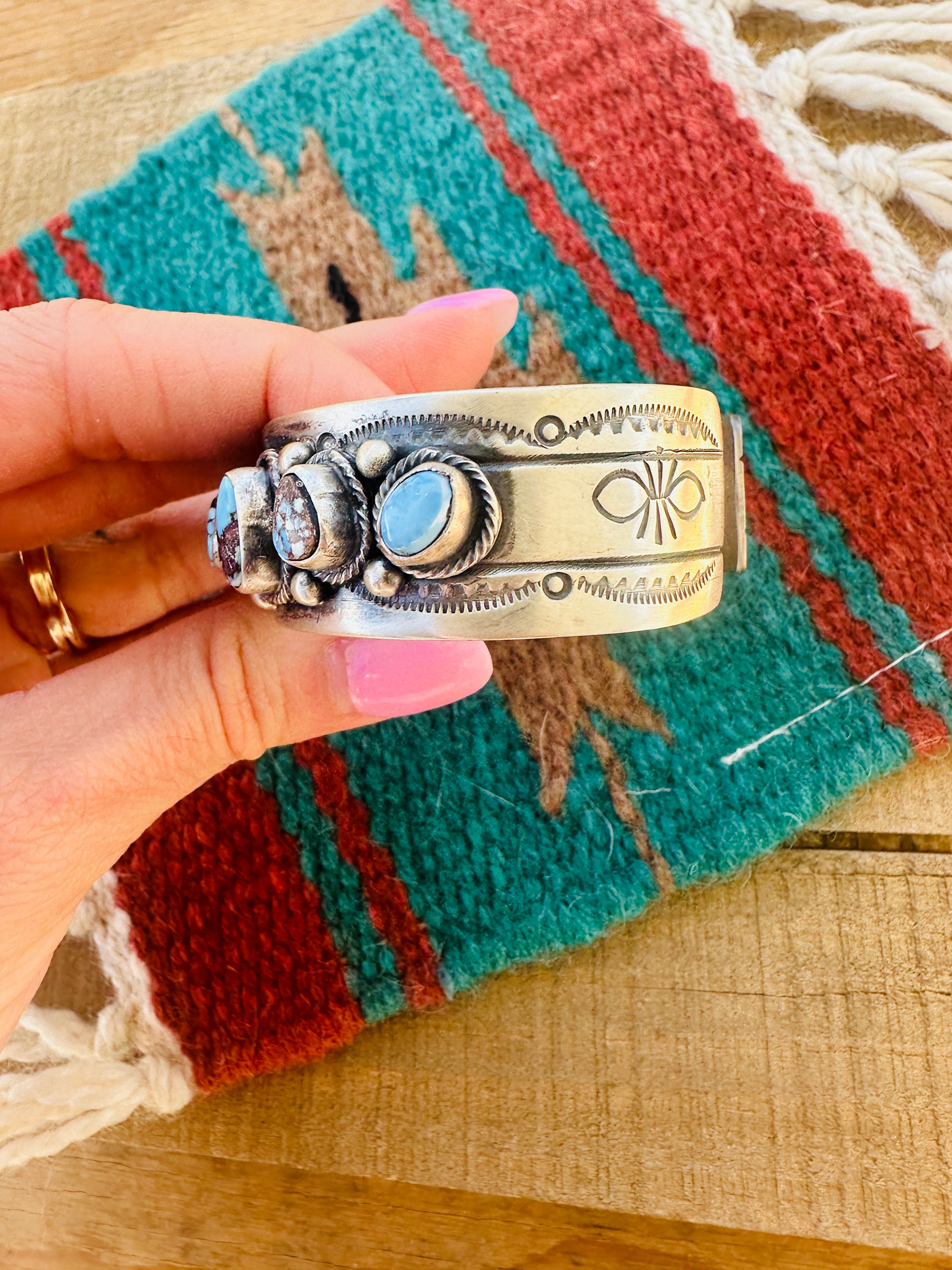 Navajo Golden Hills Turquoise & Sterling Silver Cuff Bracelet