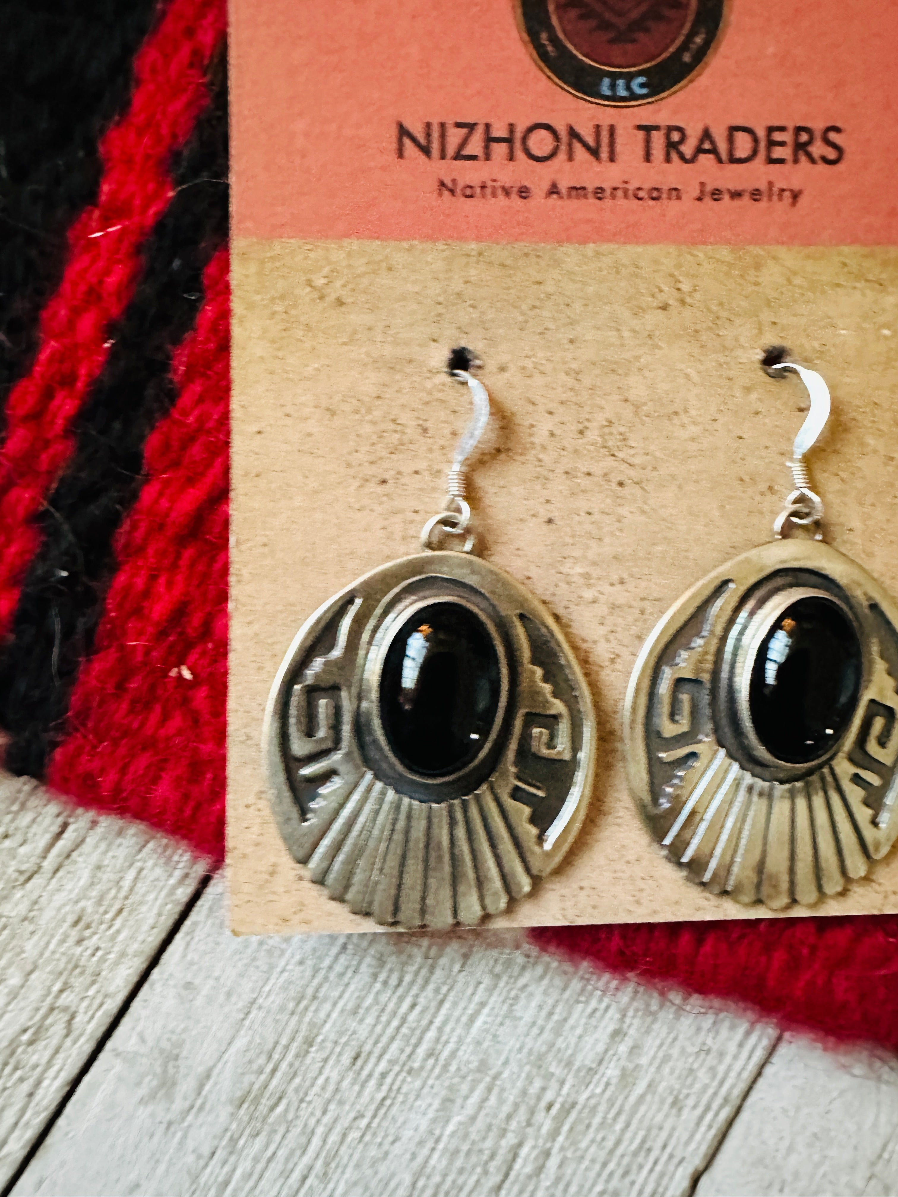 Navajo Onyx & Sterling Silver Dangle Earrings