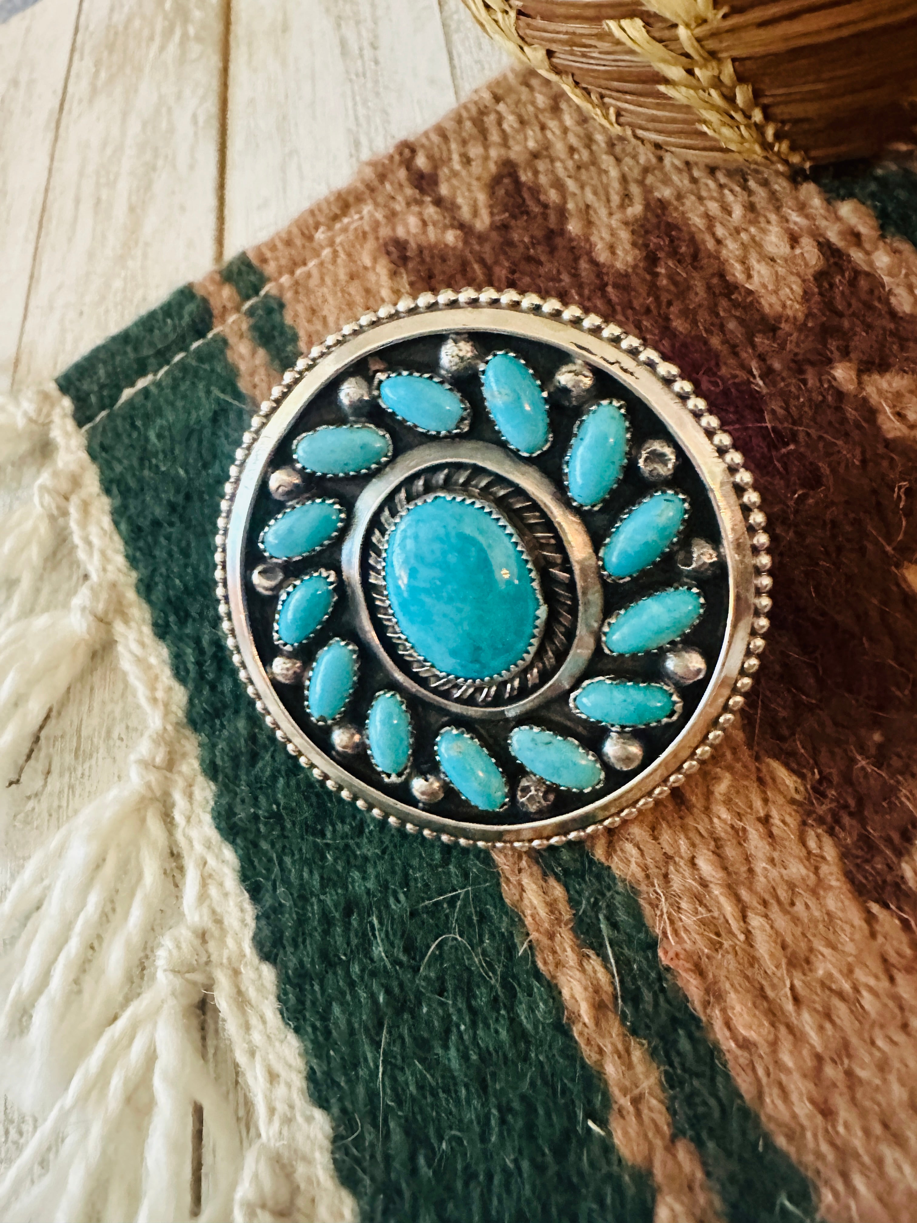 Navajo Sterling Silver & Kingman Turquoise Adjustable Ring