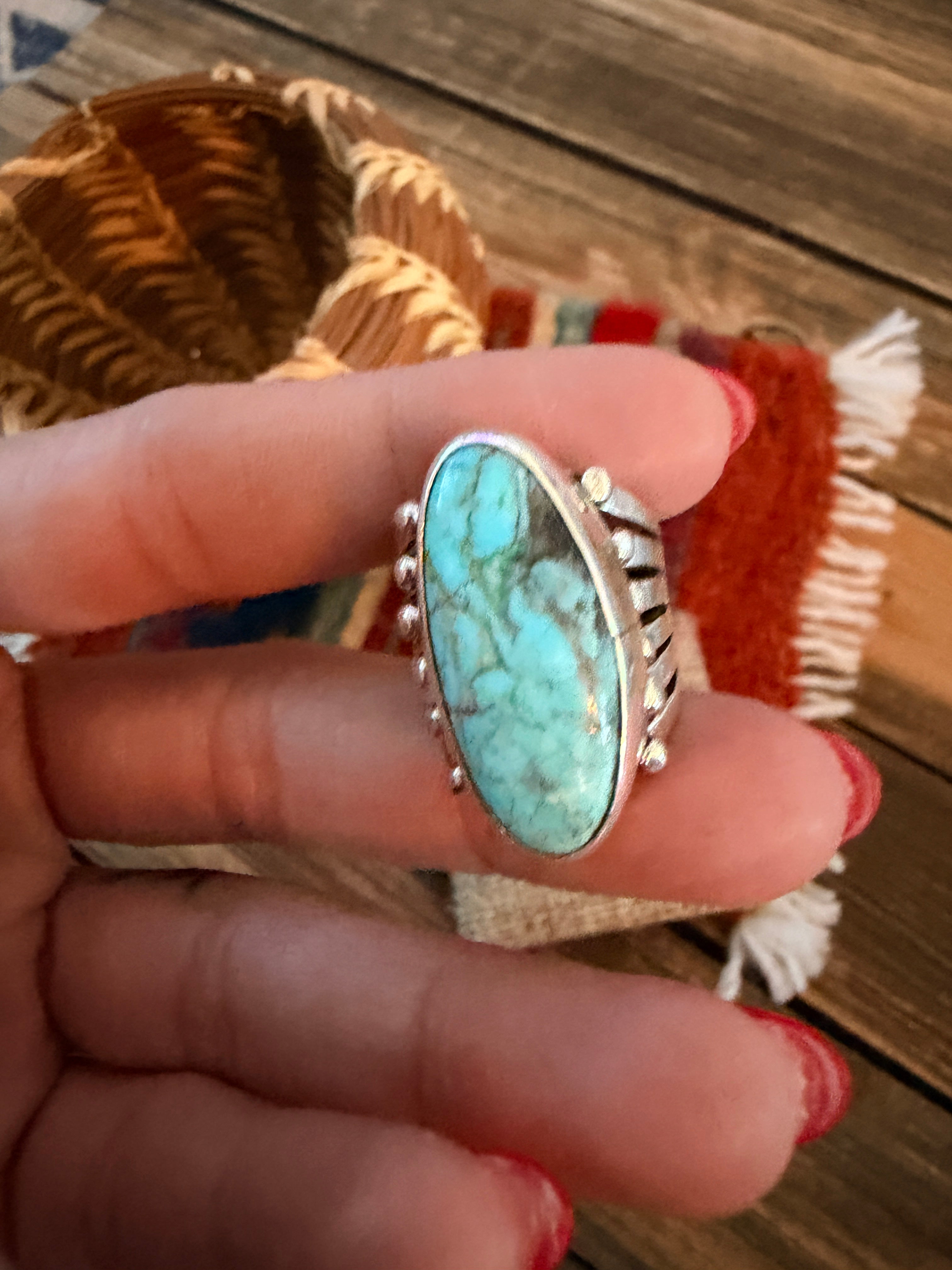 Handcrafted Turquoise & Sterling Silver Ring Size 5.75