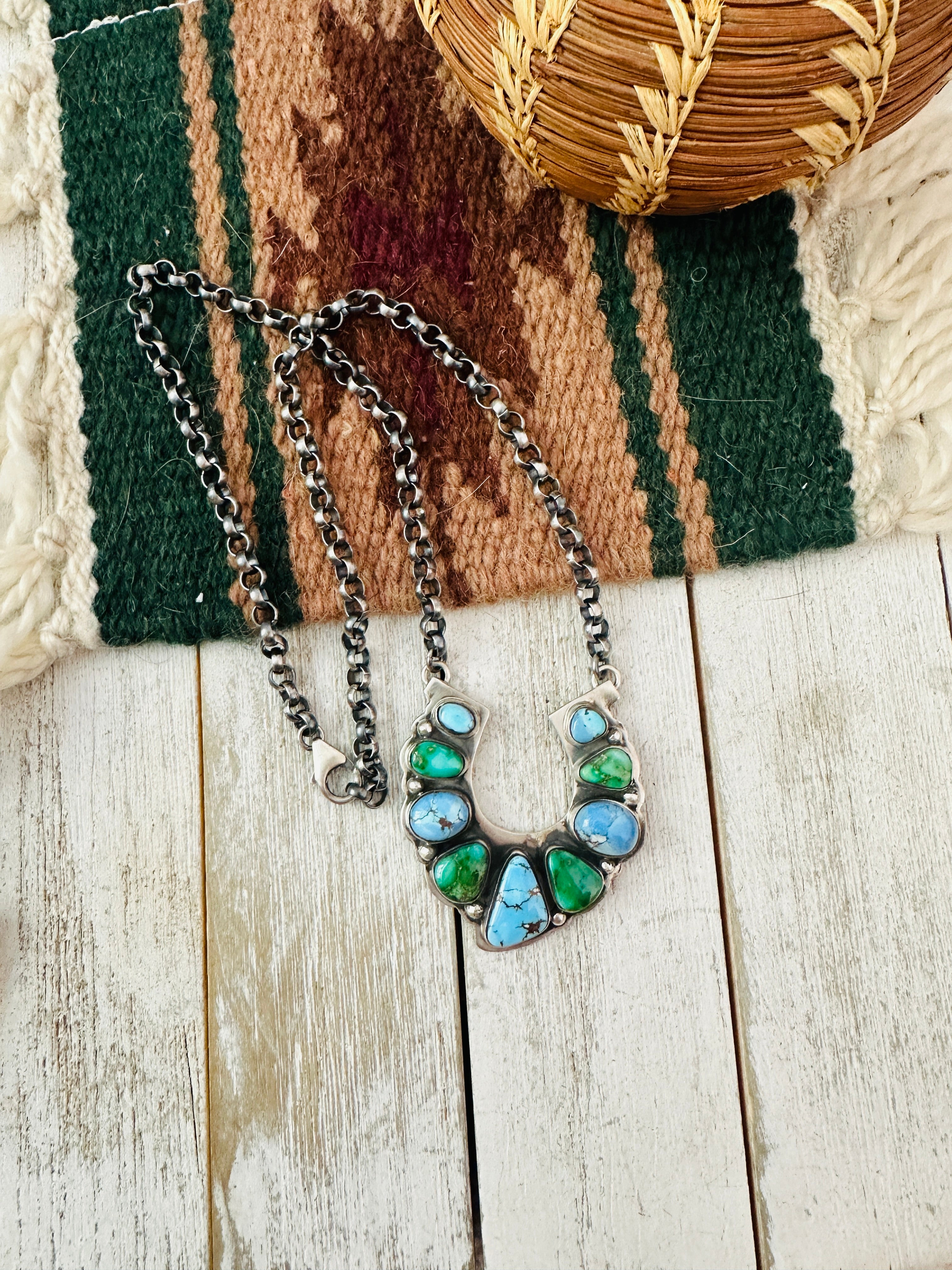 Navajo Turquoise & Sterling Silver Horseshoe Necklace