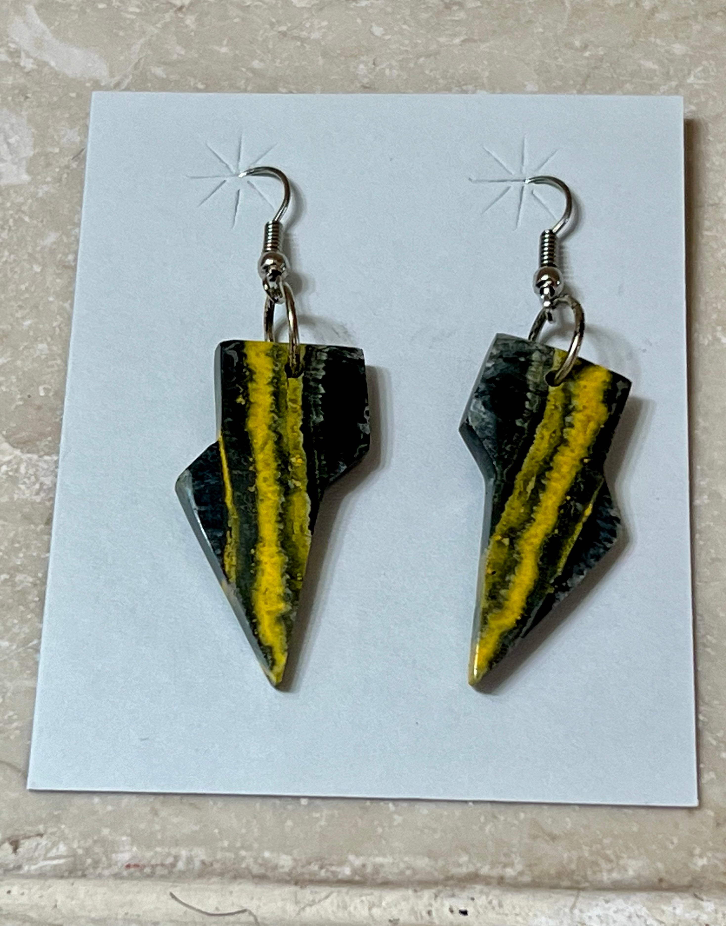 Handcrafted Bumblebee & Sterling Silver Lightning Bolt Slab Earrings