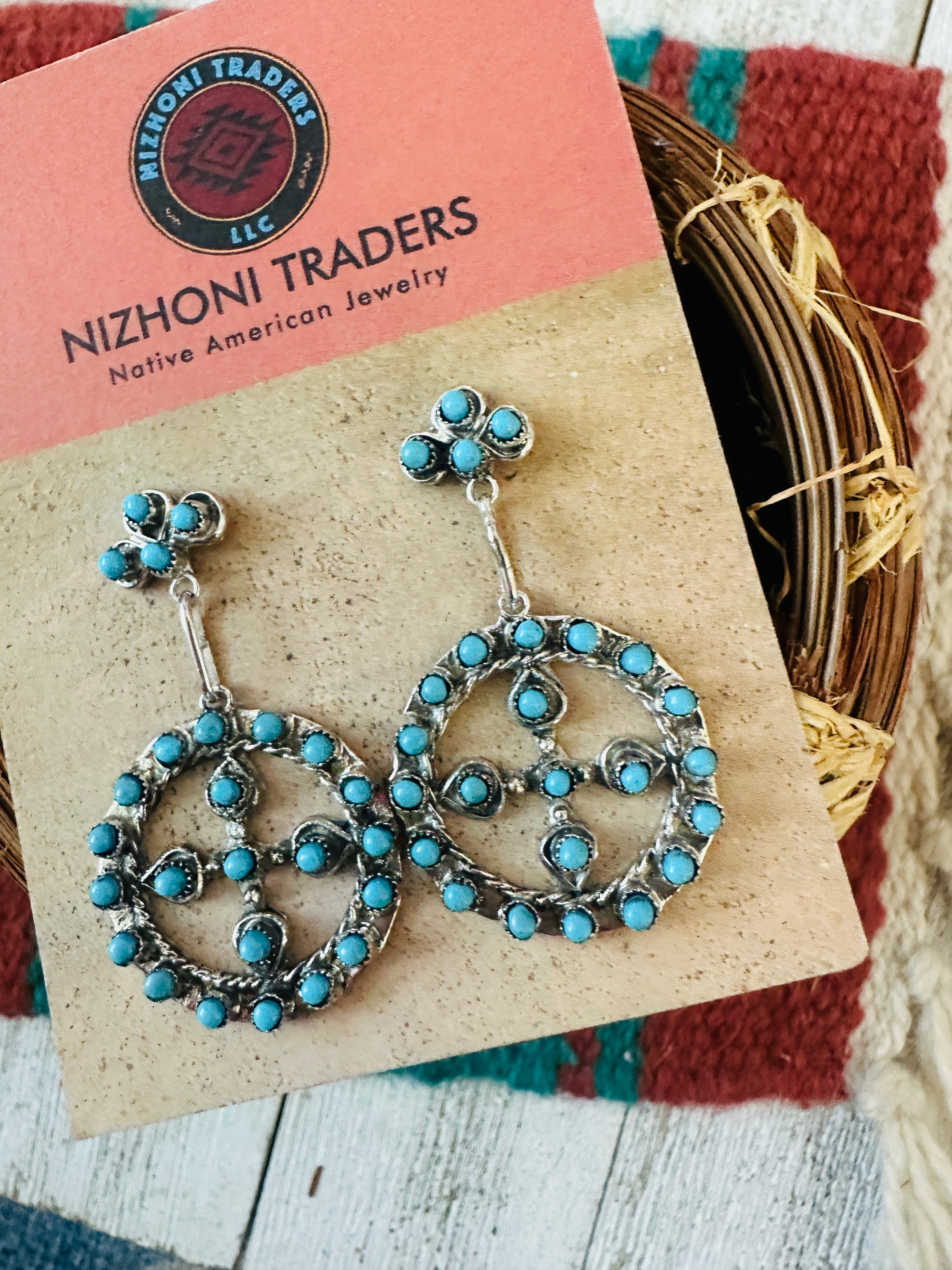 Handcrafted Sterling Silver & Turquoise Petit Point Dangle Earrings
