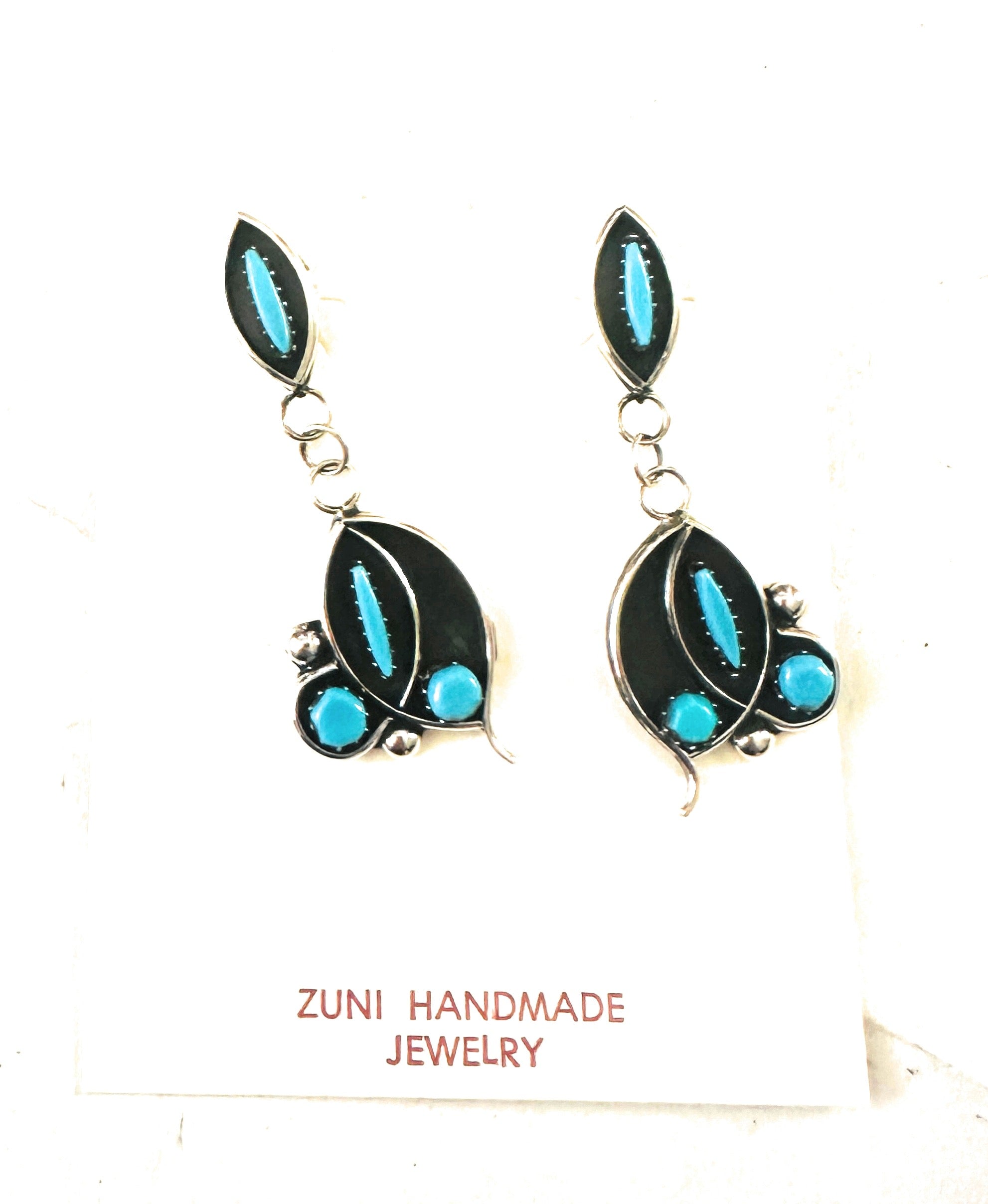 Zuni Sterling Silver & Turquoise Shadowbox Dangle Earrings