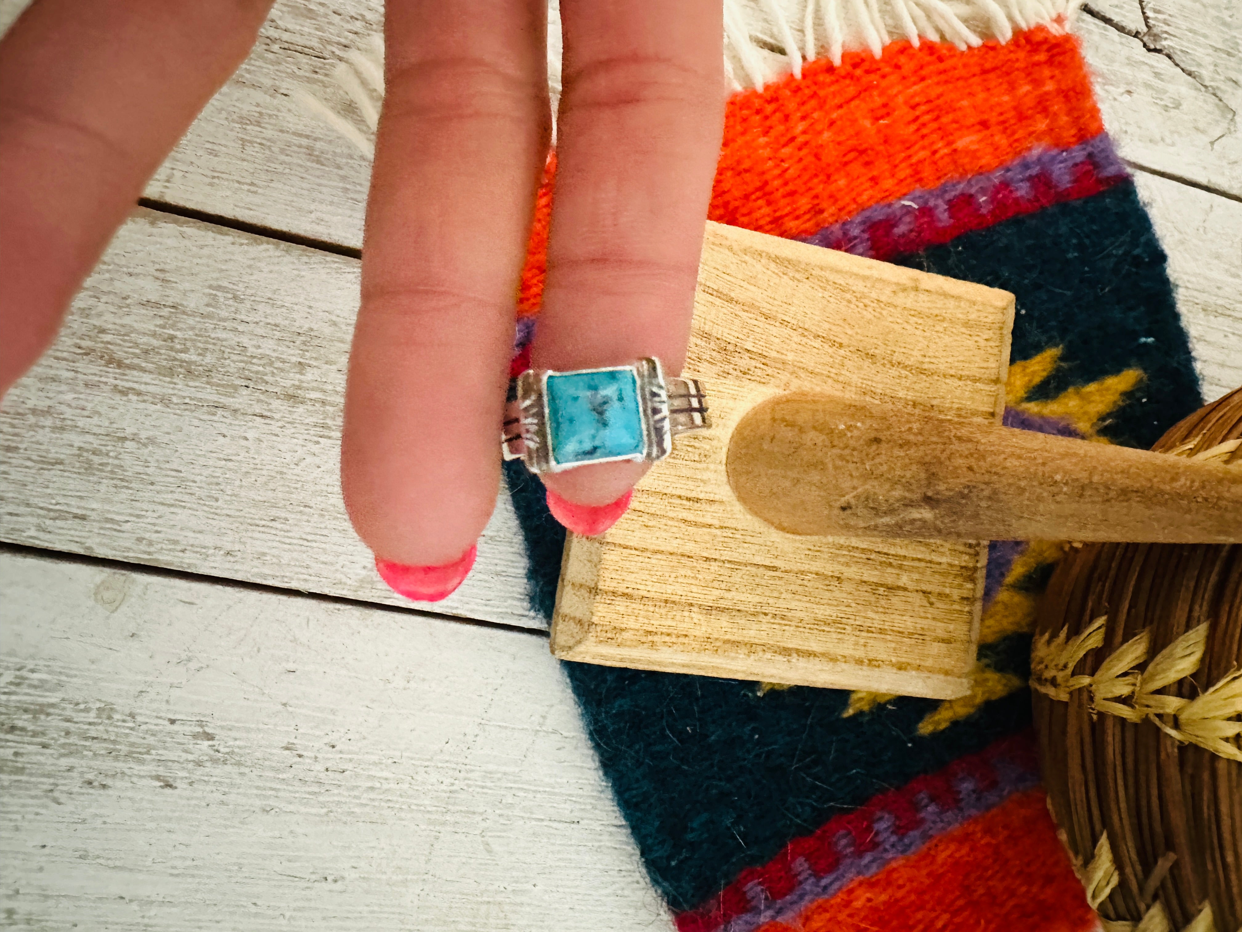 Navajo Turquoise & Sterling Silver Square Ring