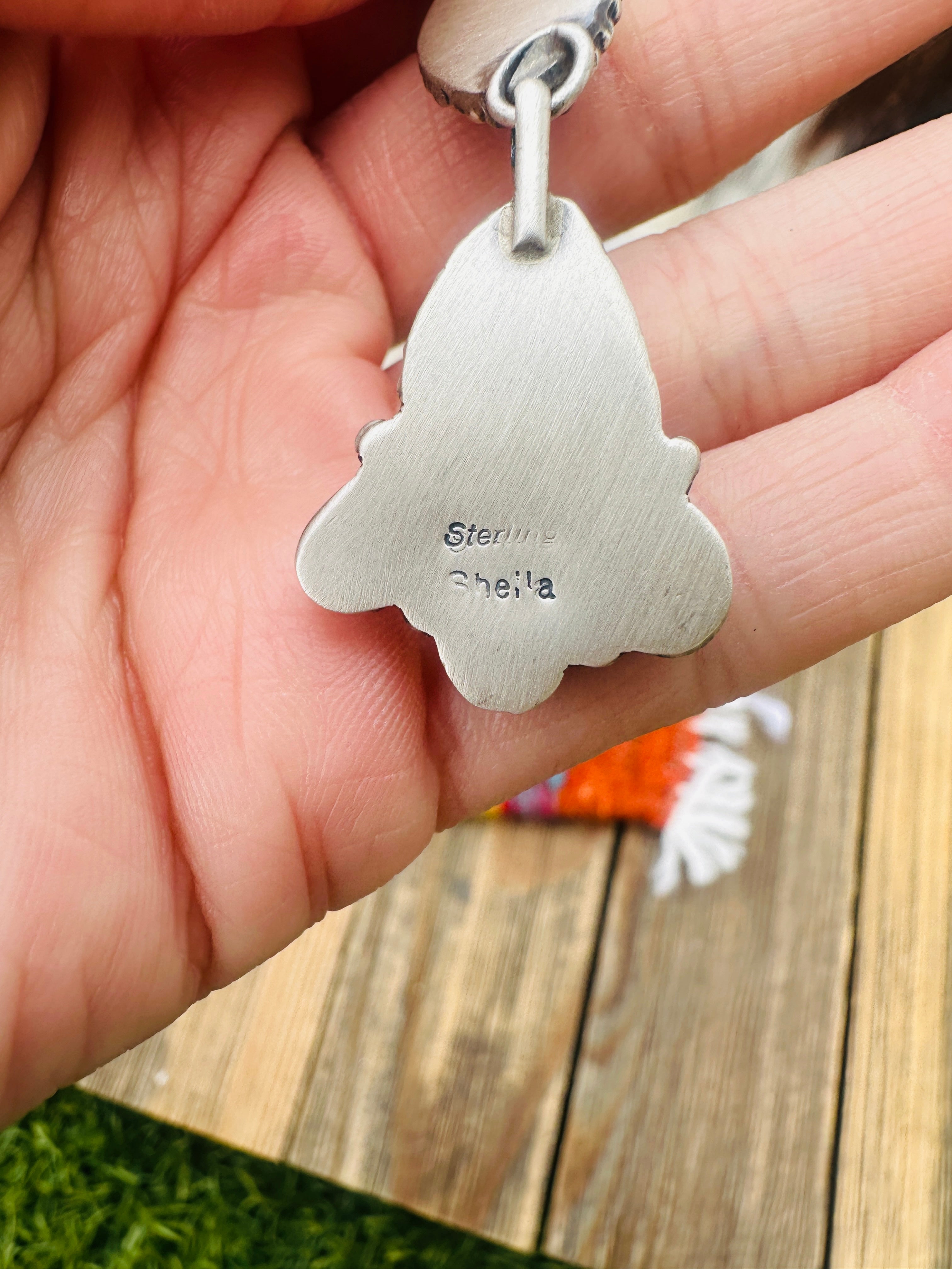 Handcrafted Mother of Pearl, Onyx & Sterling Silver Lariat Necklace by Sheila Becenti