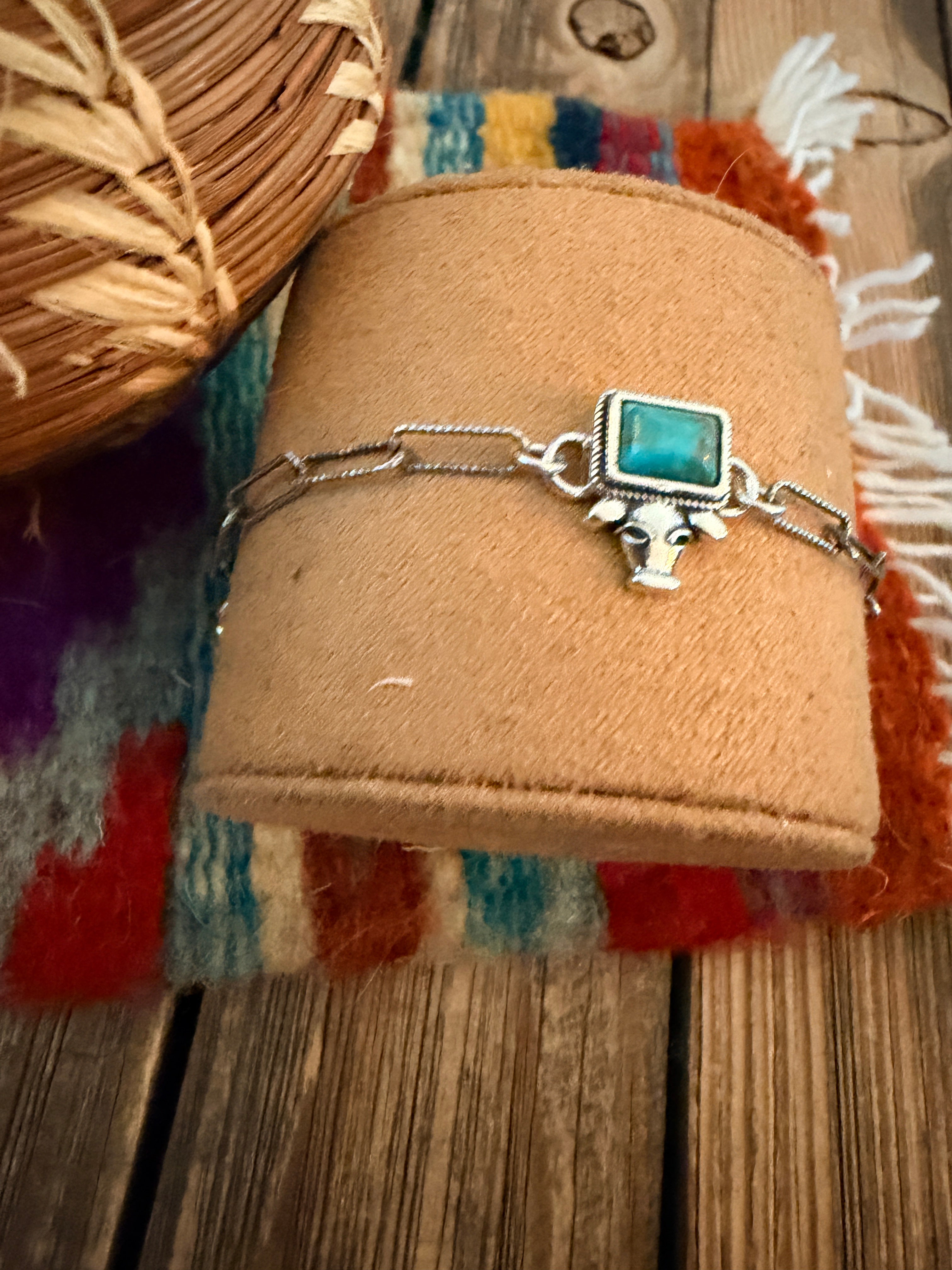 Handmade Kingman Turquoise & Sterling Silver Cow Anklet