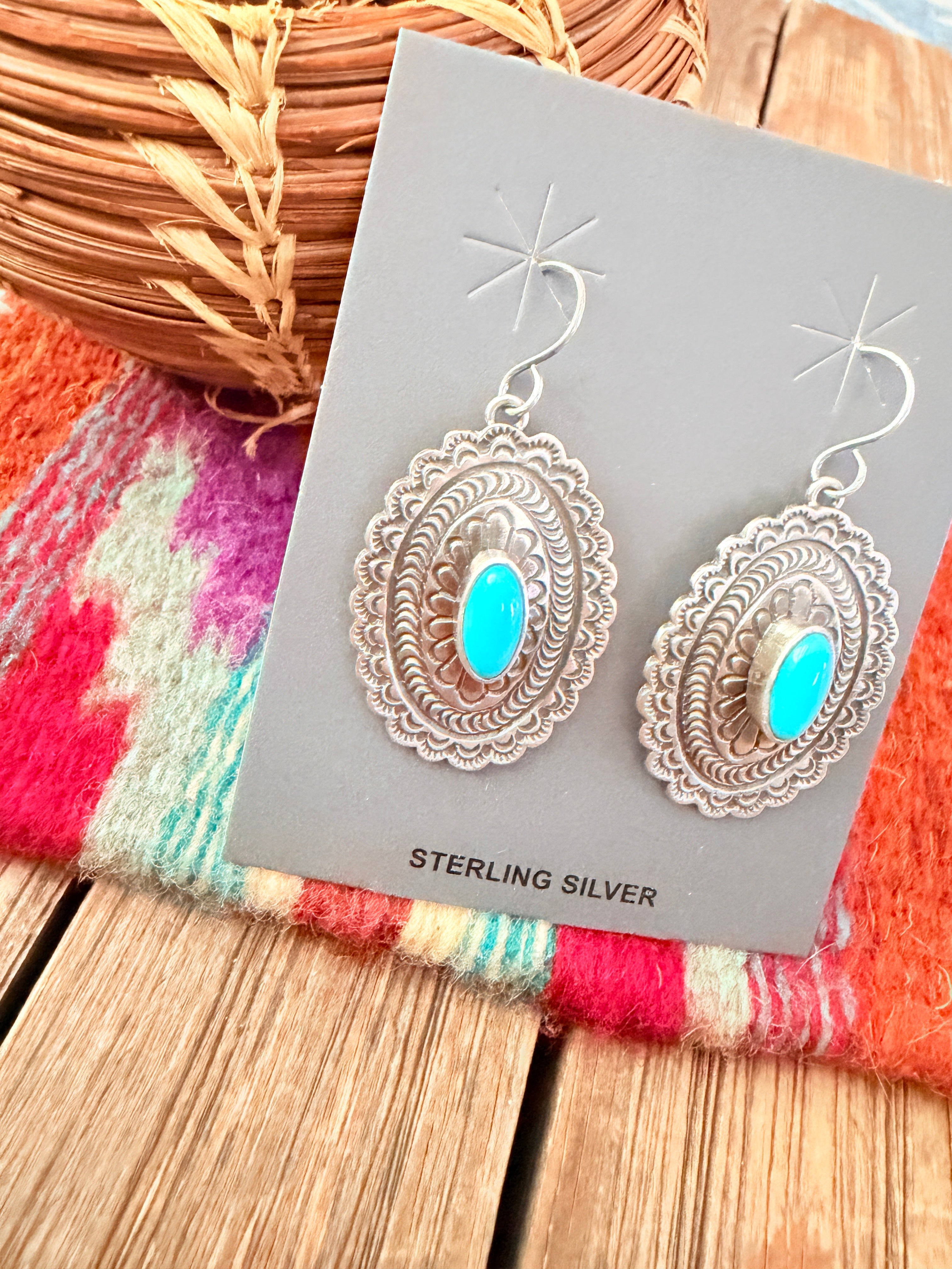 Handcrafted Turquoise & Sterling Silver Concho Dangle Earrings