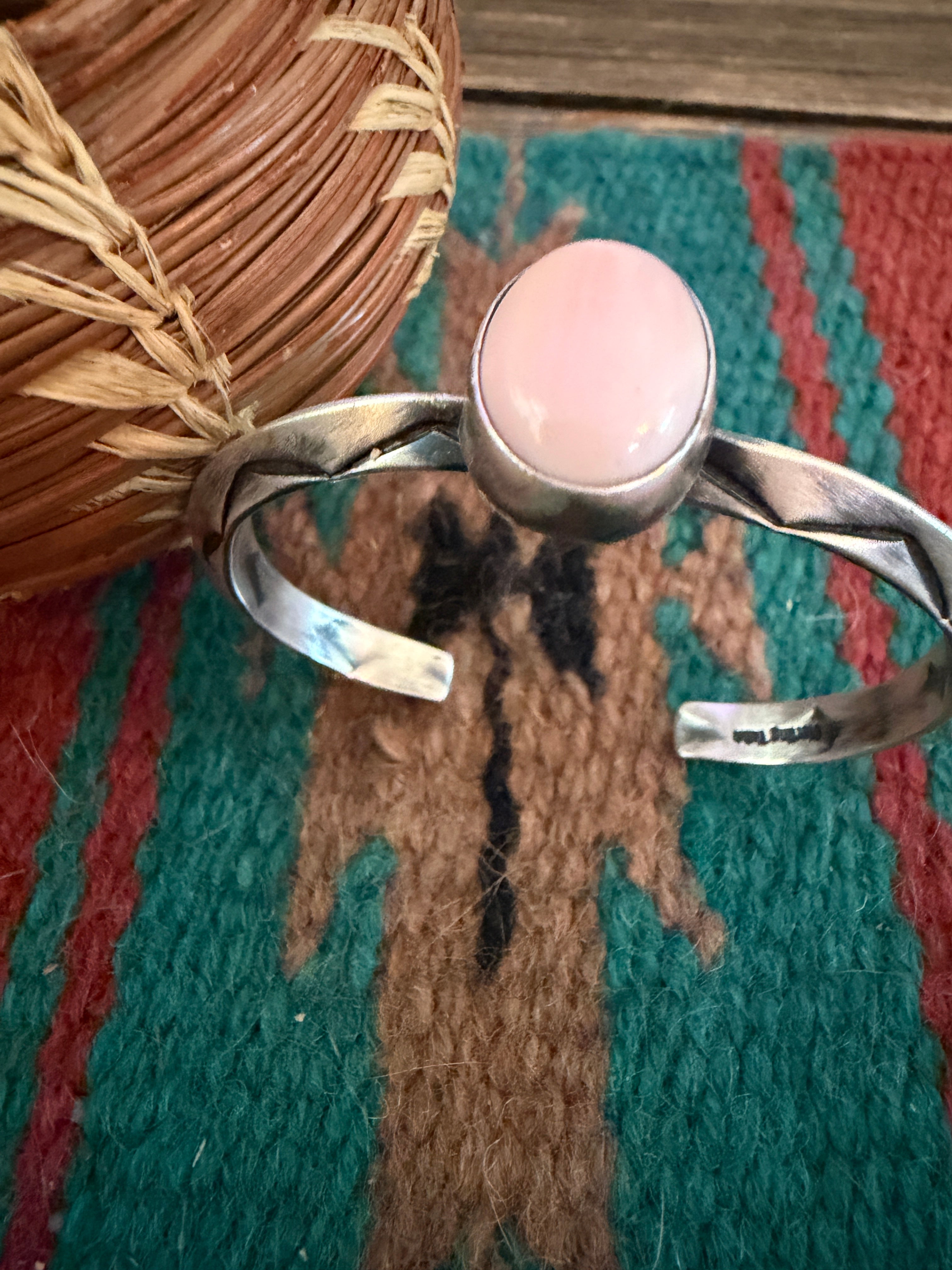 Handcrafted Queen Pink Conch & Sterling Silver Cuff Bracelet