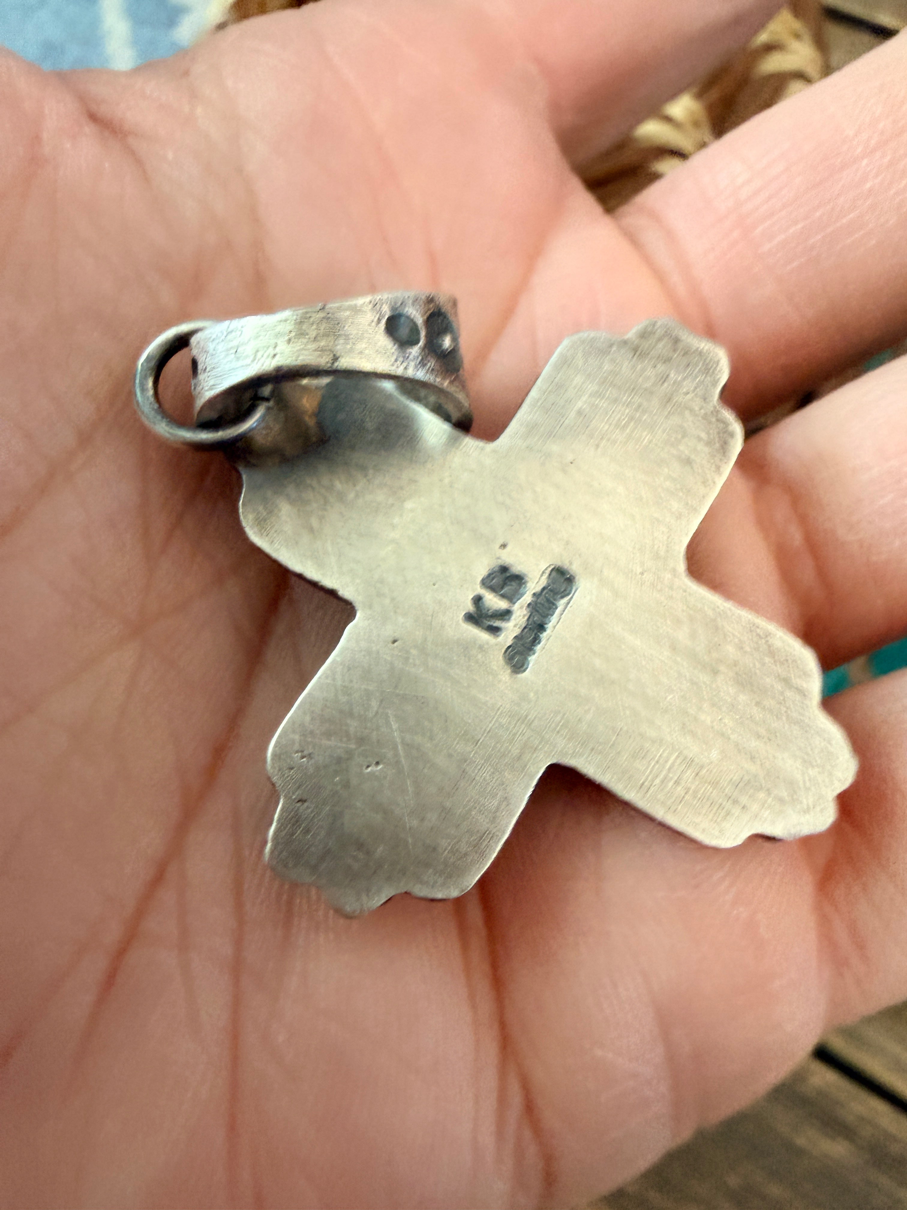 Handcrafted Sterling Silver & Golden Hills Turquoise Cross Pendant by Kevin Billah
