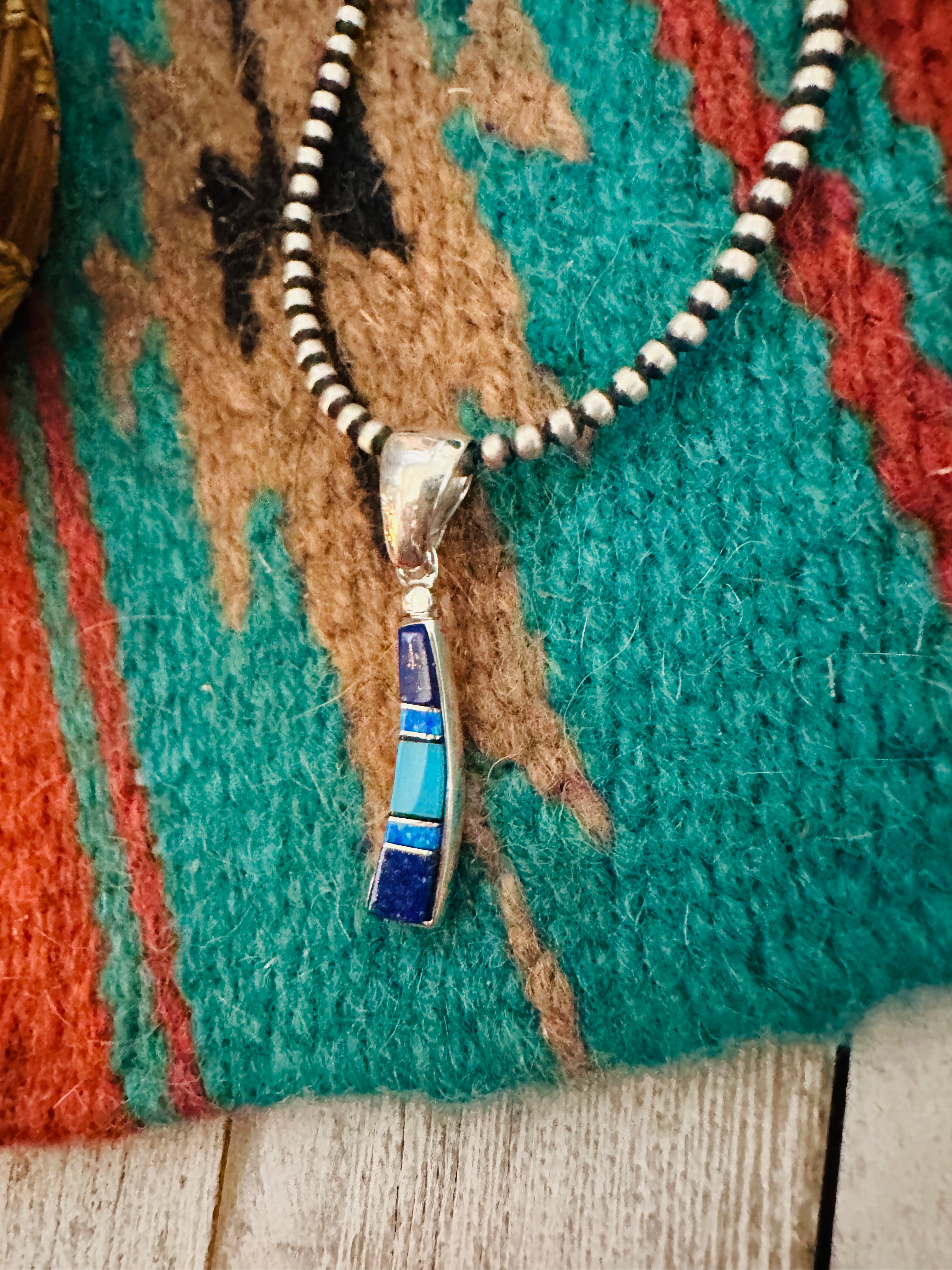 Navajo Multi Stone & Sterling Silver Inlay Pendant