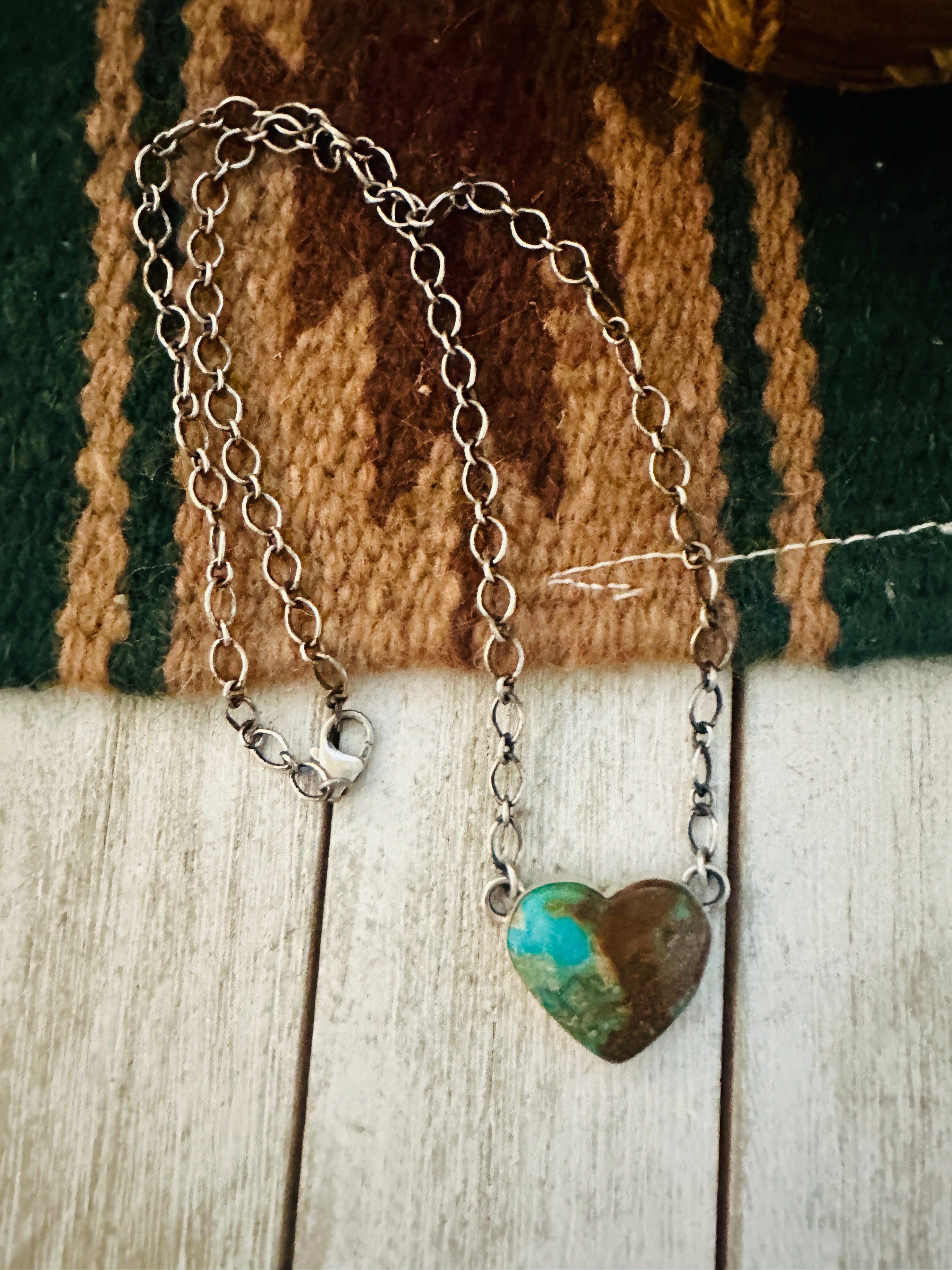 Navajo Sterling Silver & Royston Turquoise Heart Necklace