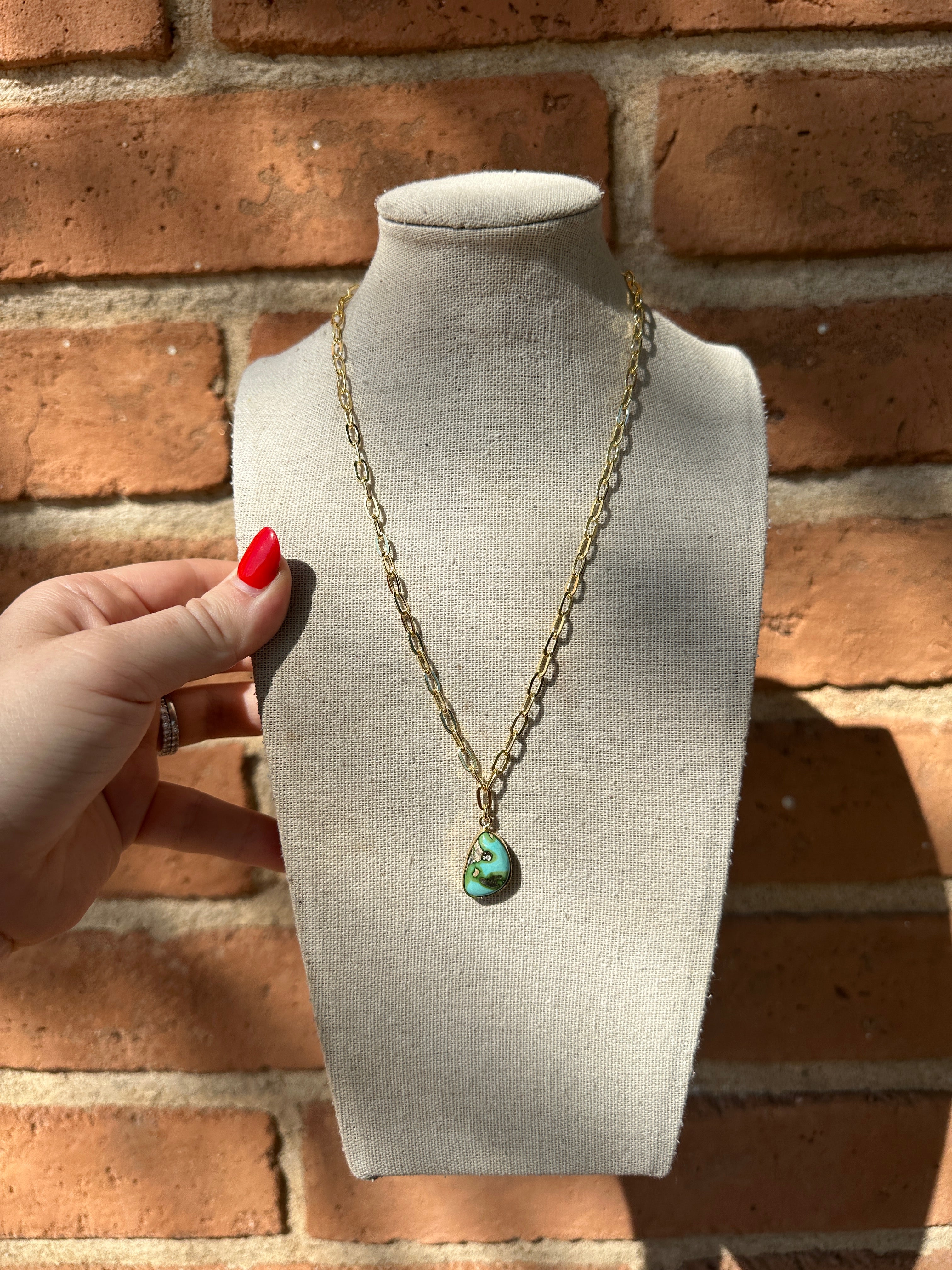 “The Golden Collection” THE SONORAN Handmade Natural Sonoran Mountain Turquoise 14k Gold Plated Necklace