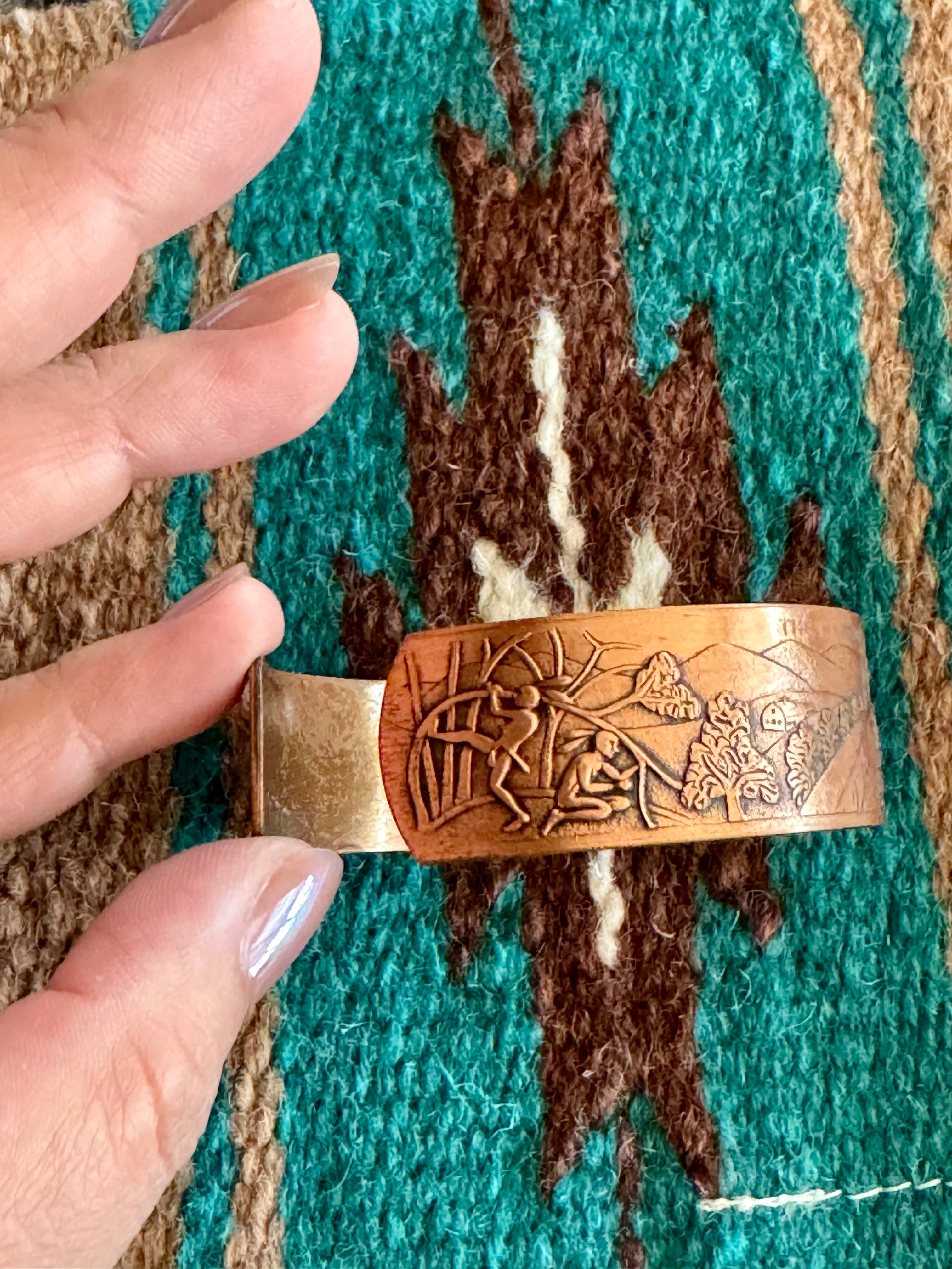 Vintage Handmade Stamped Copper Cuff Bracelet