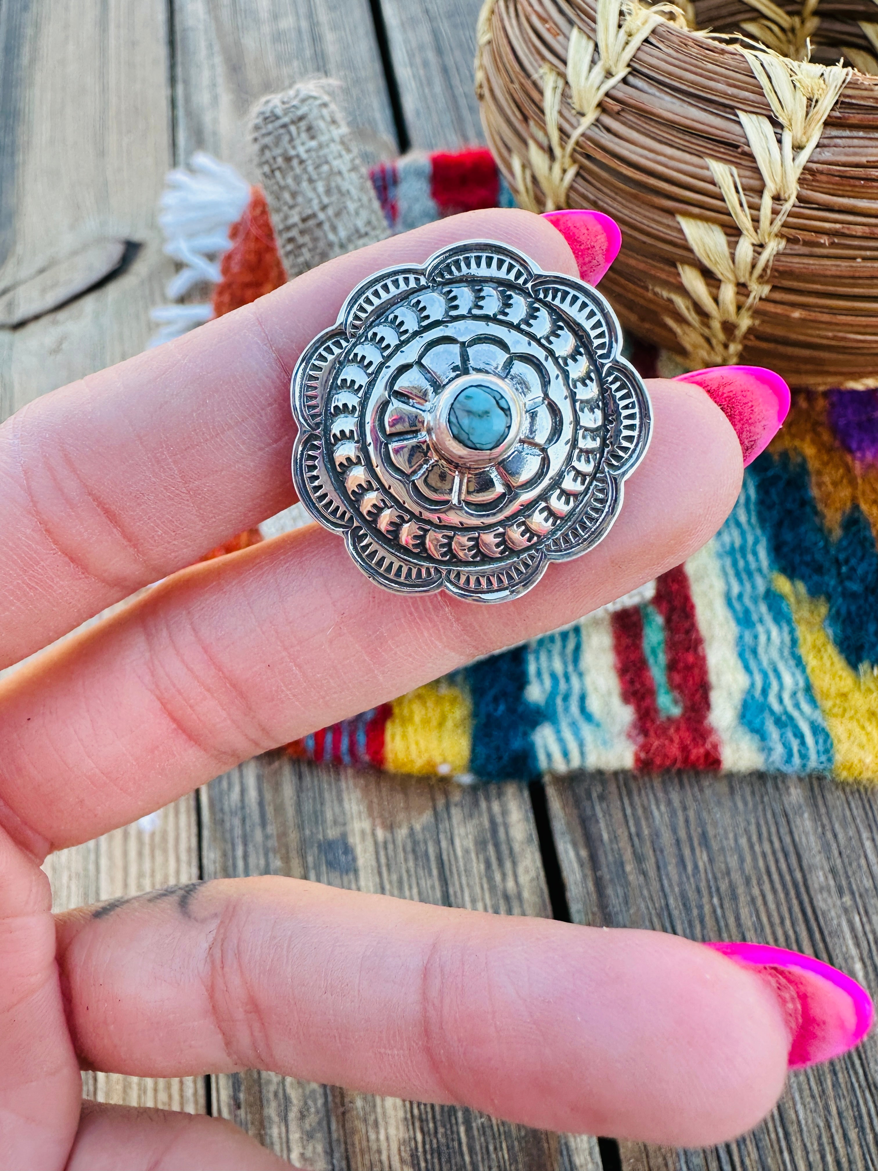 Handcrafted Turquoise & Sterling Silver Concho Ring