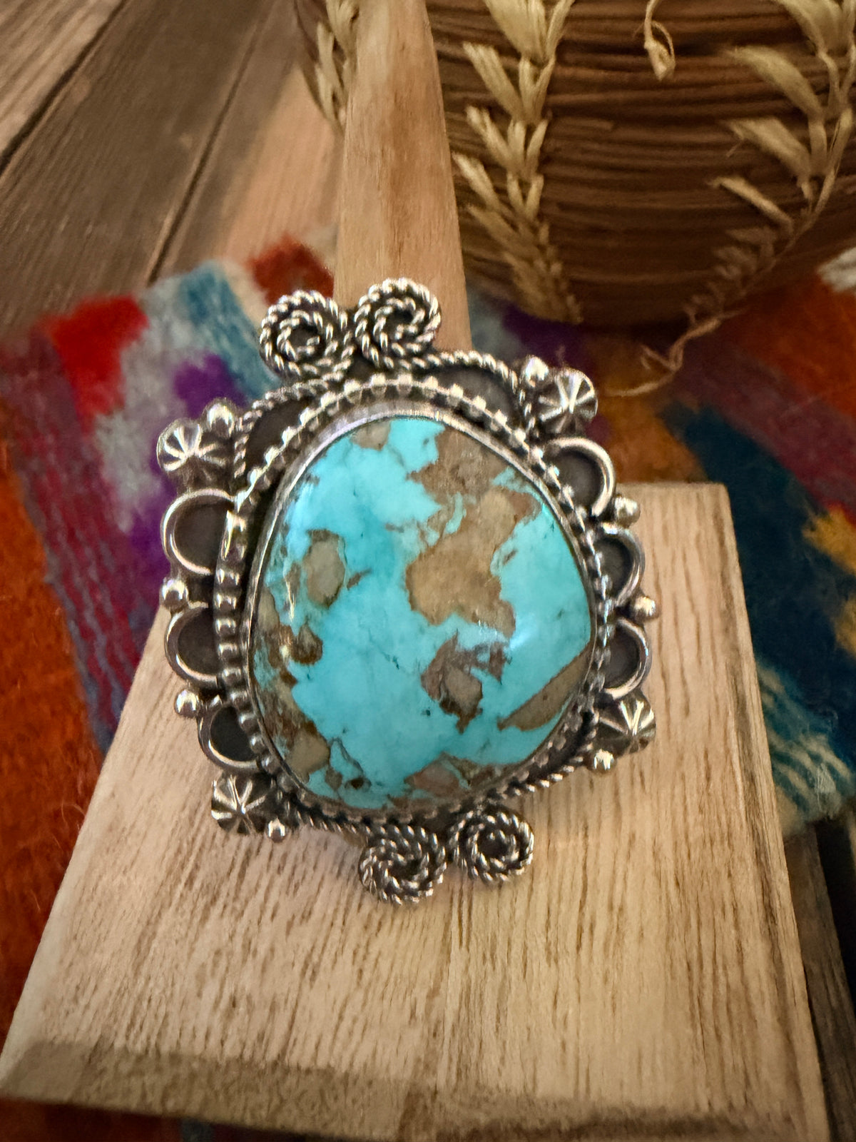 Handcrafted Royston Turquoise & Sterling Silver Ring 10 by Rosella Paxson