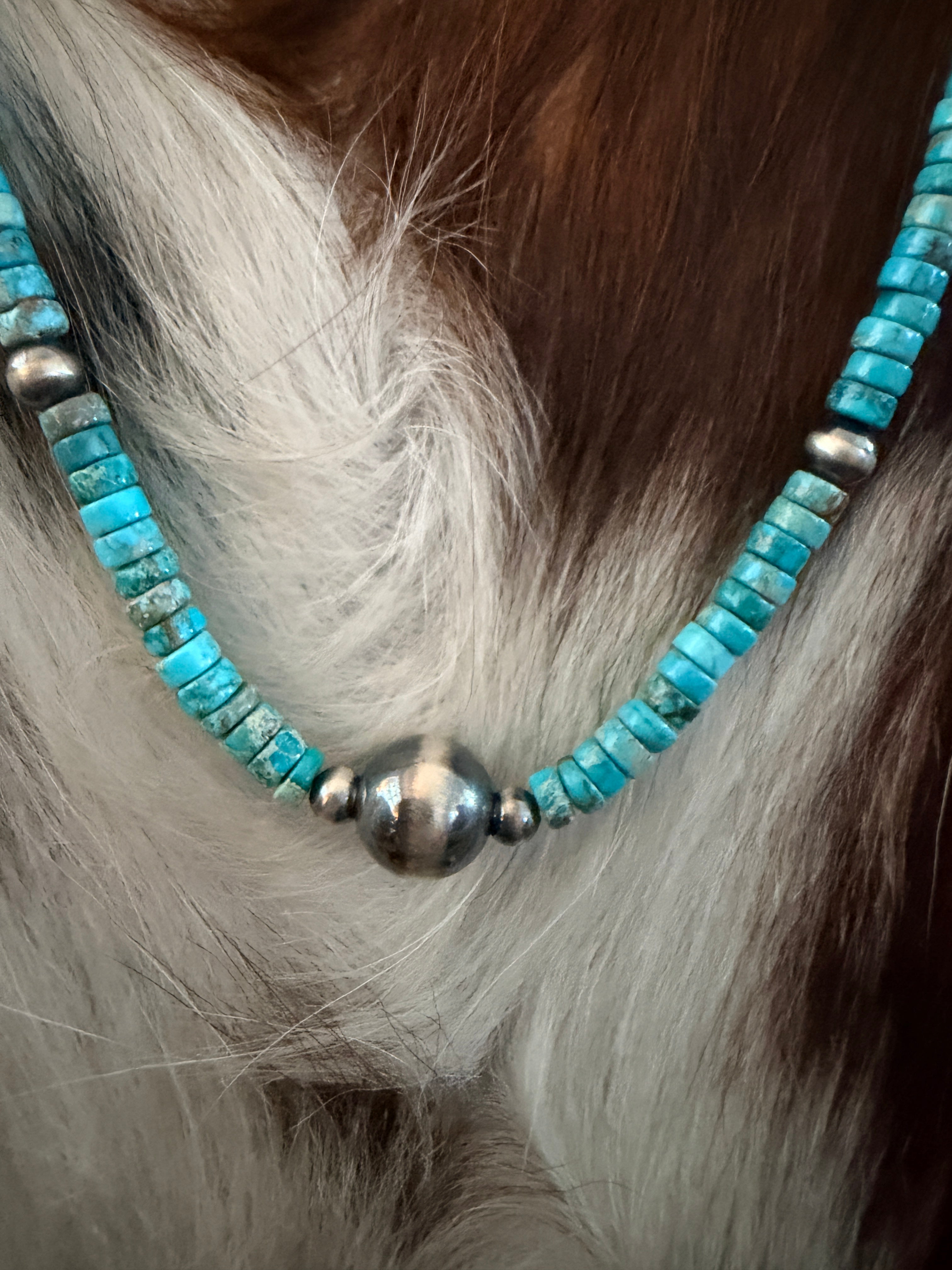 Handmade Sterling Silver & Kingman Turquoise Beaded Necklace