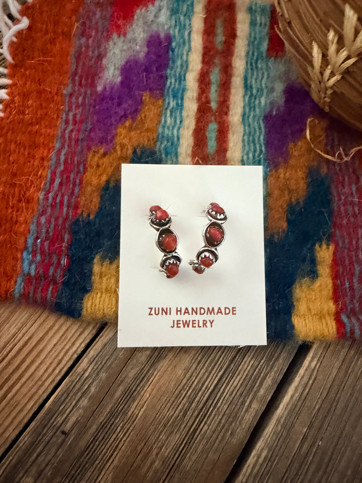 Handcrafted Sterling Silver & Coral Snake Eye Hoop Earrings