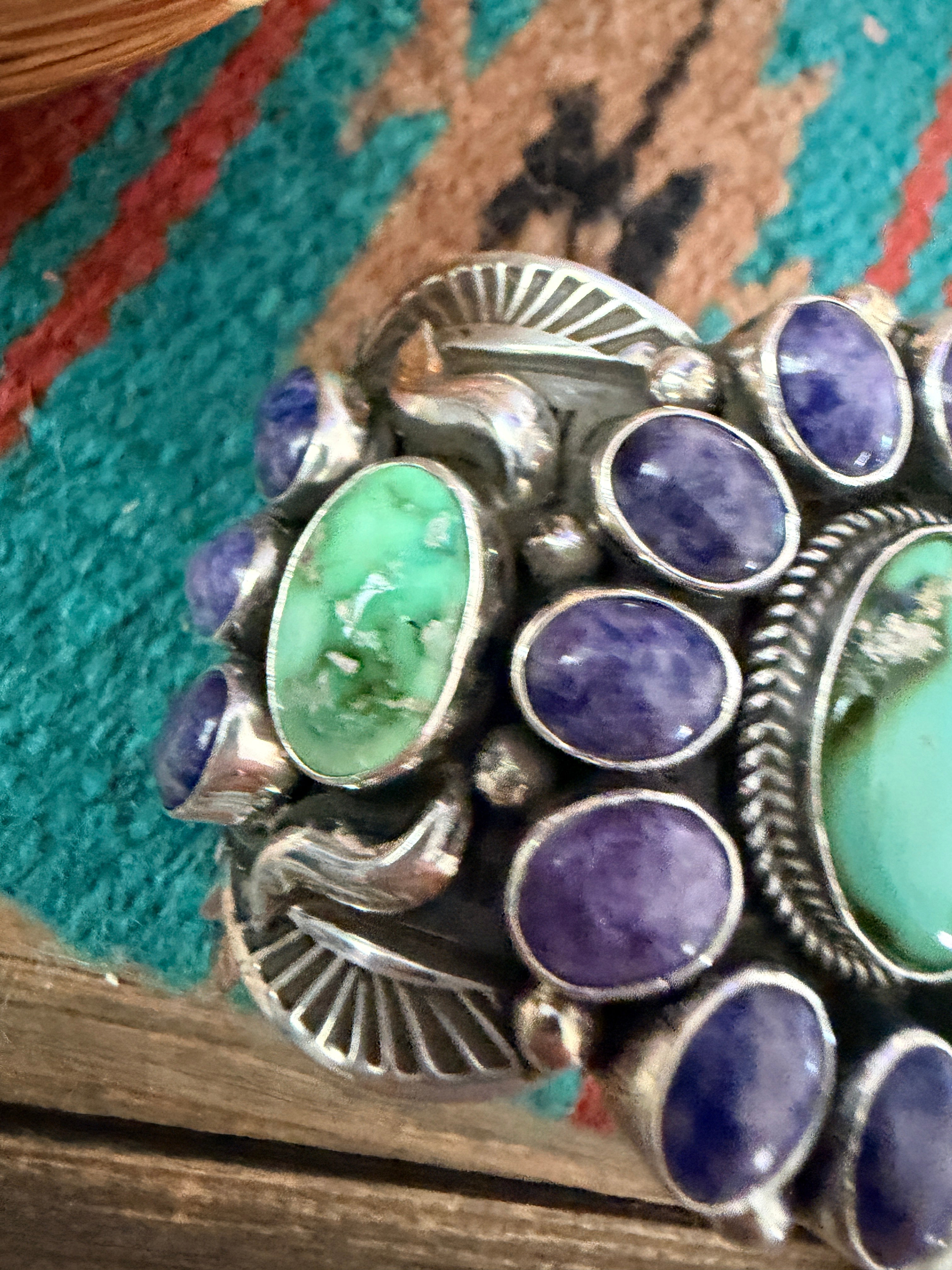 Handcrafted Sterling Silver, Charoite & Turquoise Cuff Bracelet by Albert Jake