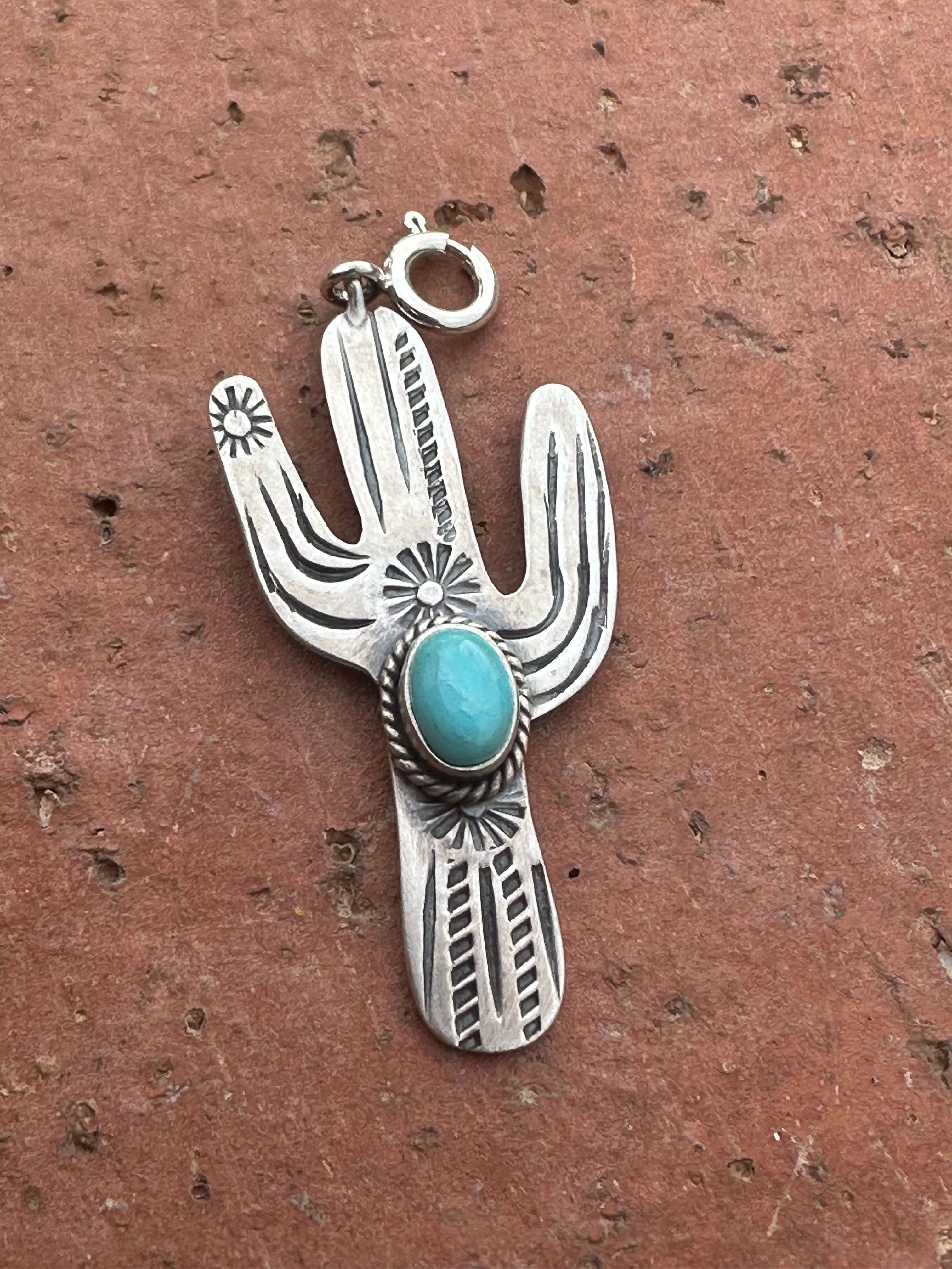 Sterling Silver and Turquoise Tucson Saguaro Flower Charm