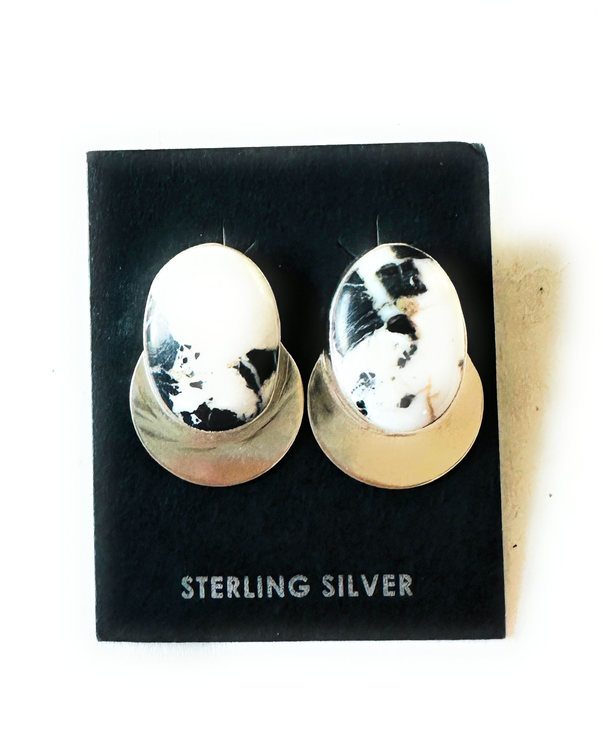 Navajo White Buffalo & Sterling Silver Post Earrings